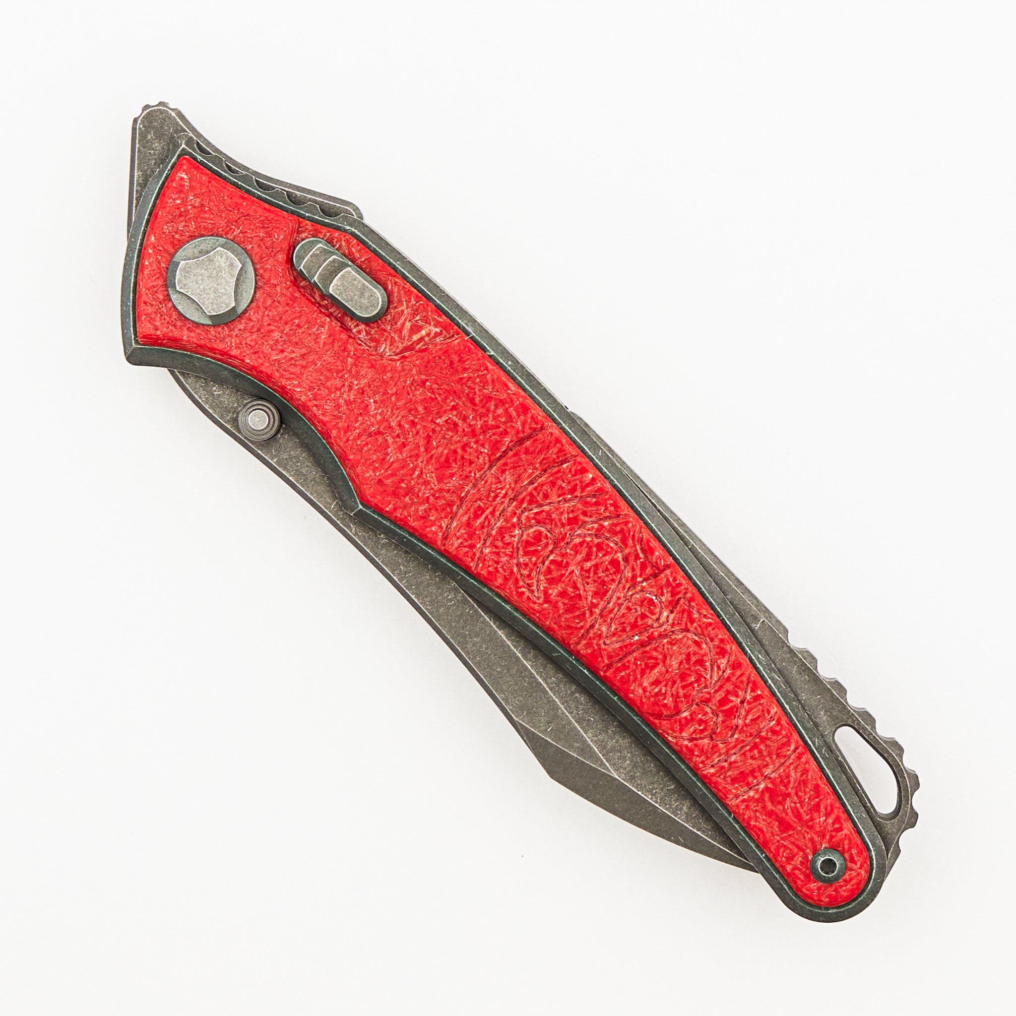 Talon - Tumbled Titanium/Pulse Red Glass Handle - M390 Blade