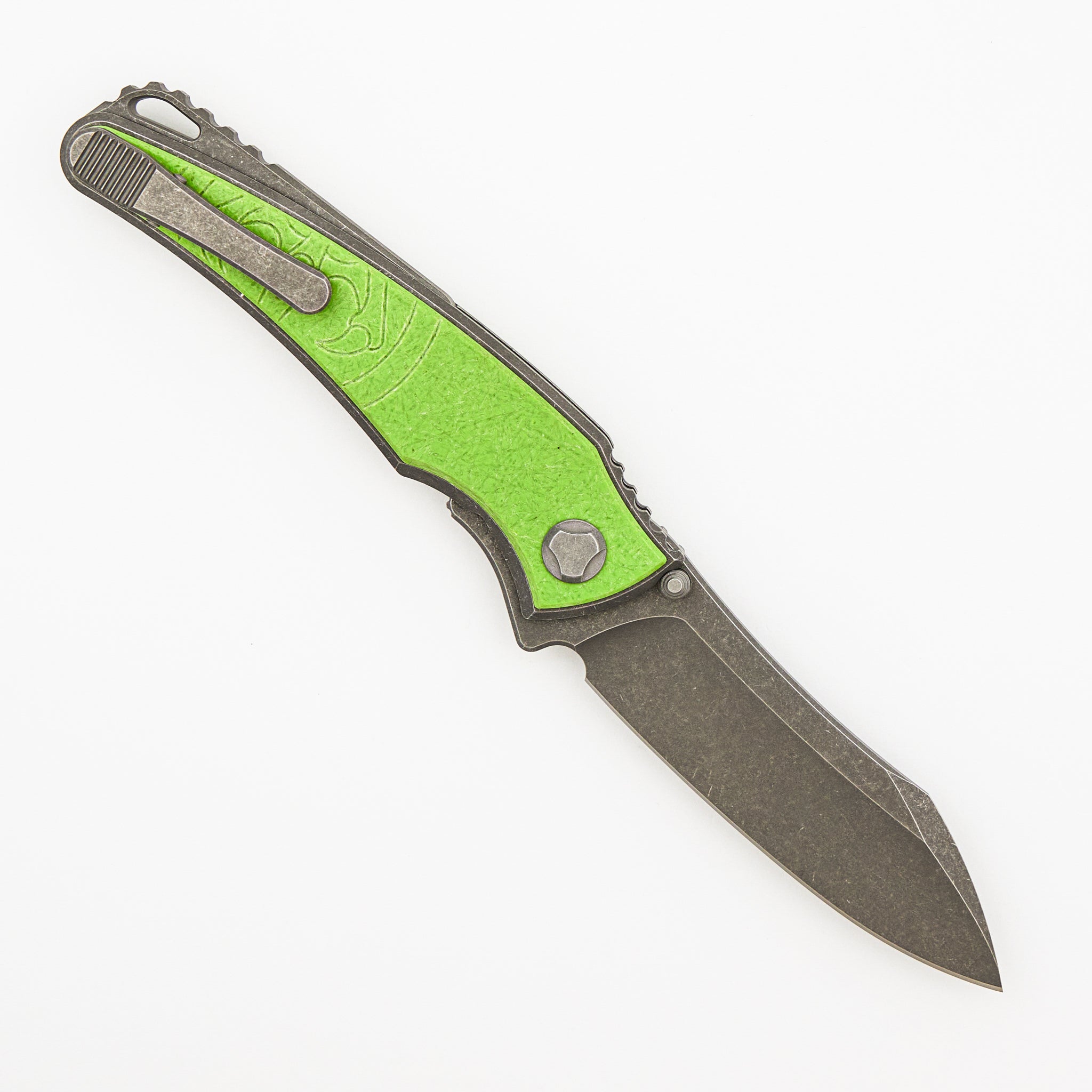 Talon - Tumbled Titanium/Spring Green Glass Handle - M390 Blade