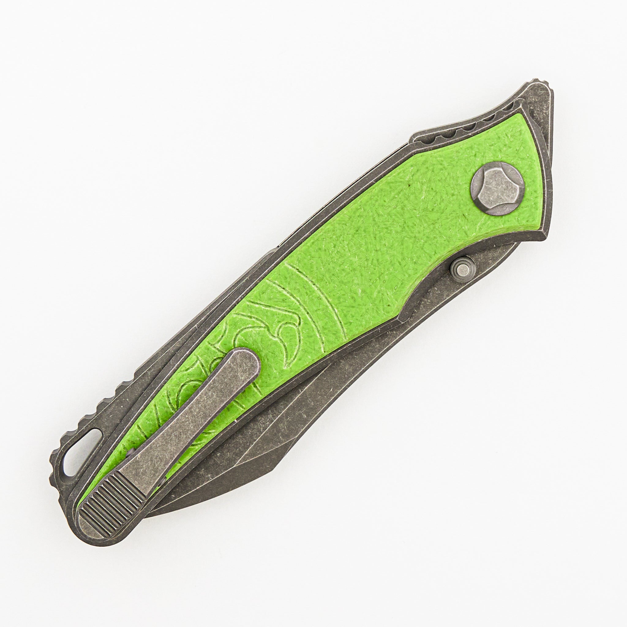Talon - Tumbled Titanium/Spring Green Glass Handle - M390 Blade