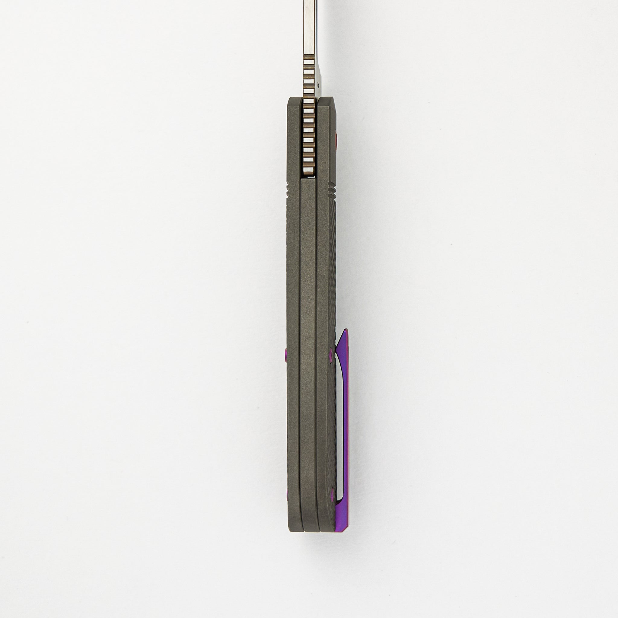 The Benny - Titanium Cross Hatch Handle - Hand Satin Lannys Clip Blade