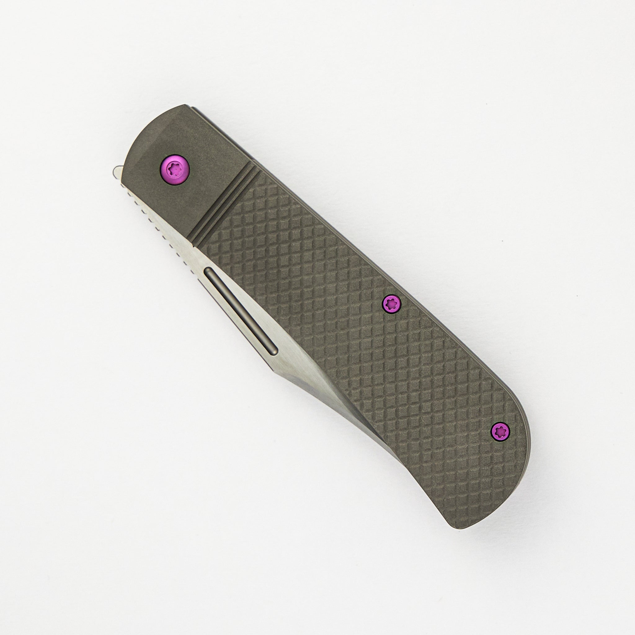 The Benny - Titanium Cross Hatch Handle - Hand Satin Lannys Clip Blade