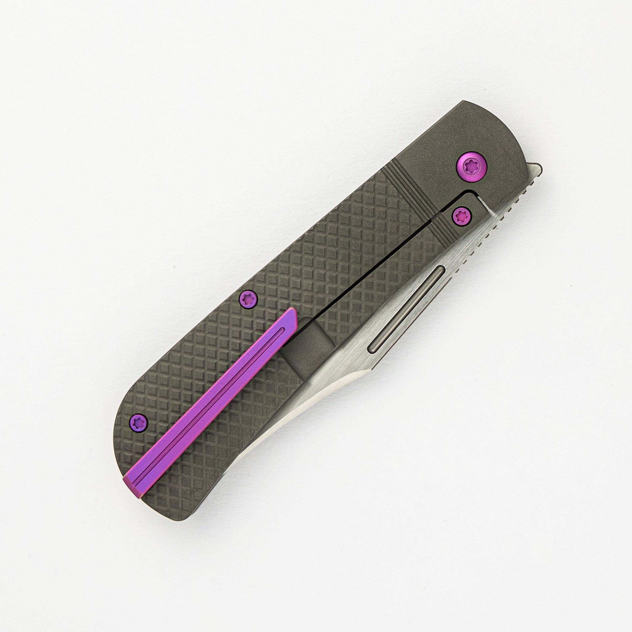 The Benny - Titanium Cross Hatch Handle - Hand Satin Lannys Clip Blade