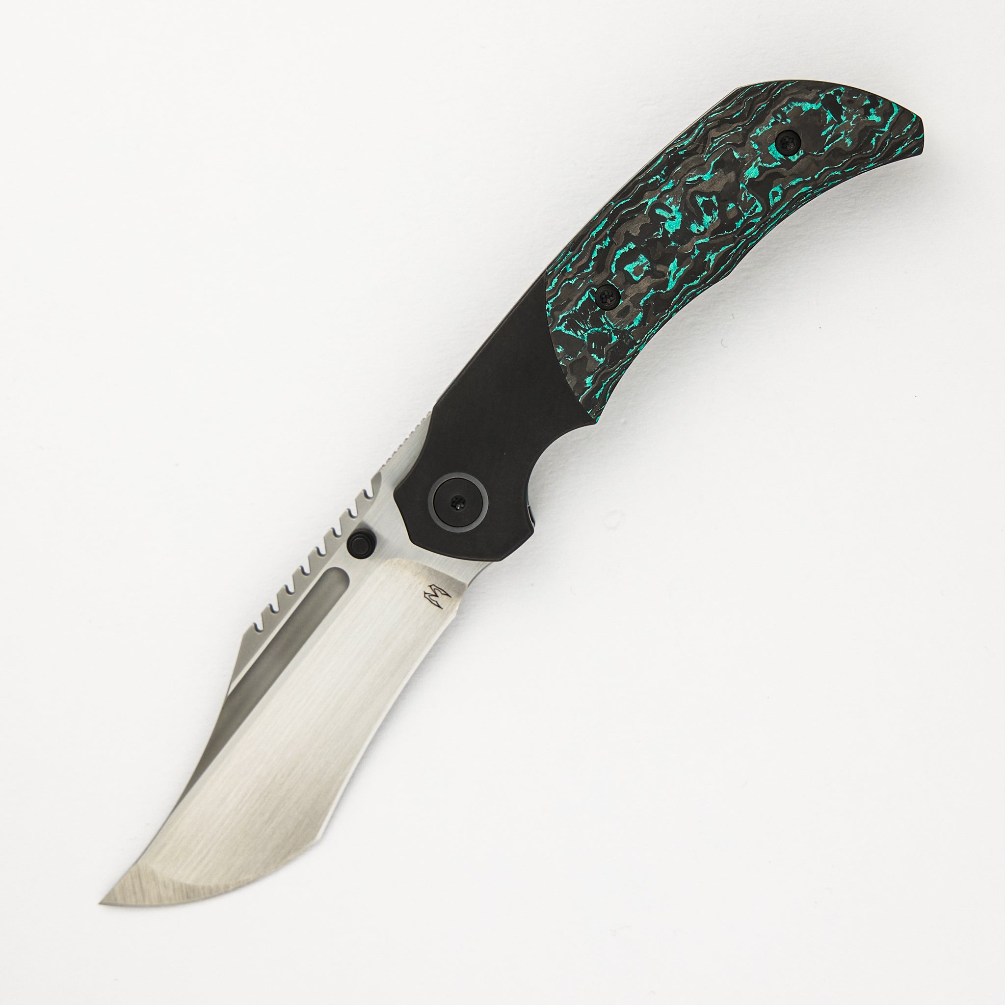 Mini Ultimatum - Hand Rub MagnaCut Blade Grind No. 2 - Teal TechnoCarbo/Black PVD Titanium