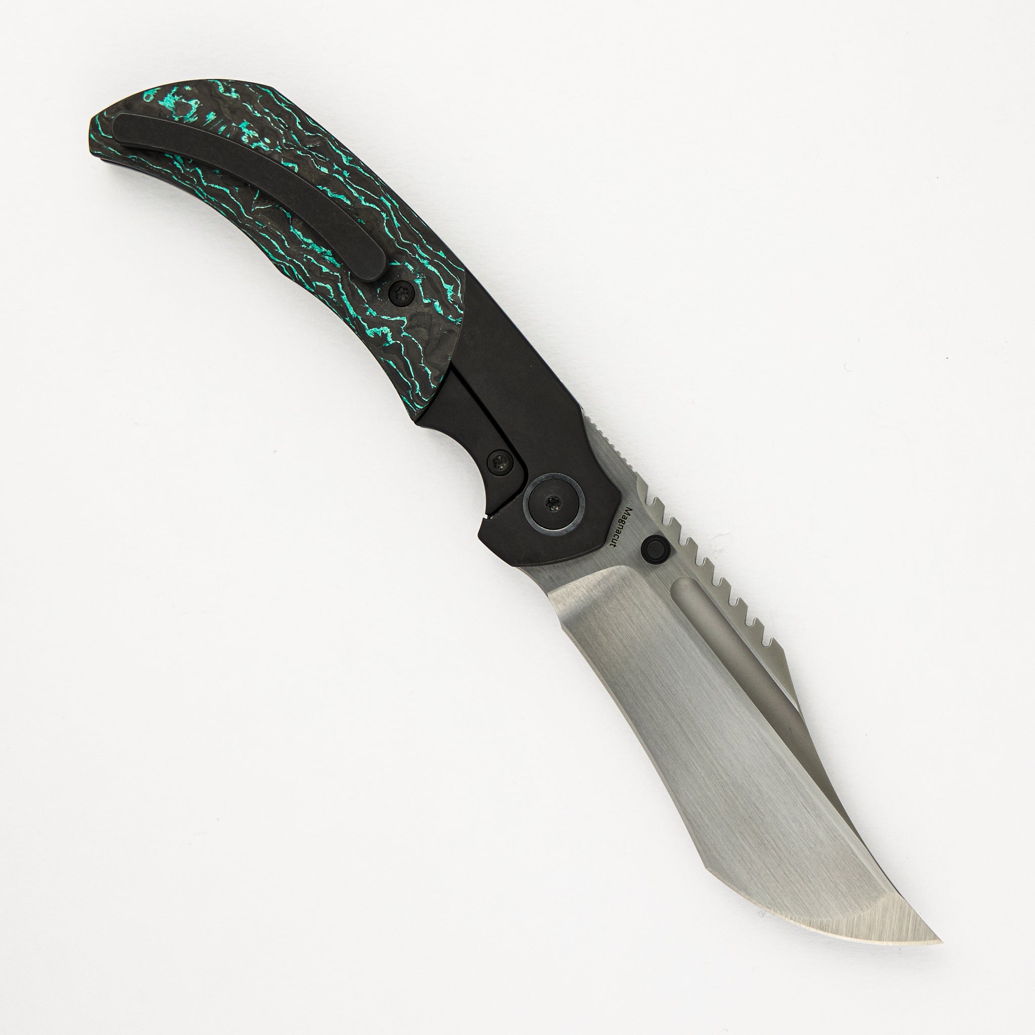 Mini Ultimatum - Hand Rub MagnaCut Blade Grind No. 2 - Teal TechnoCarbo/Black PVD Titanium