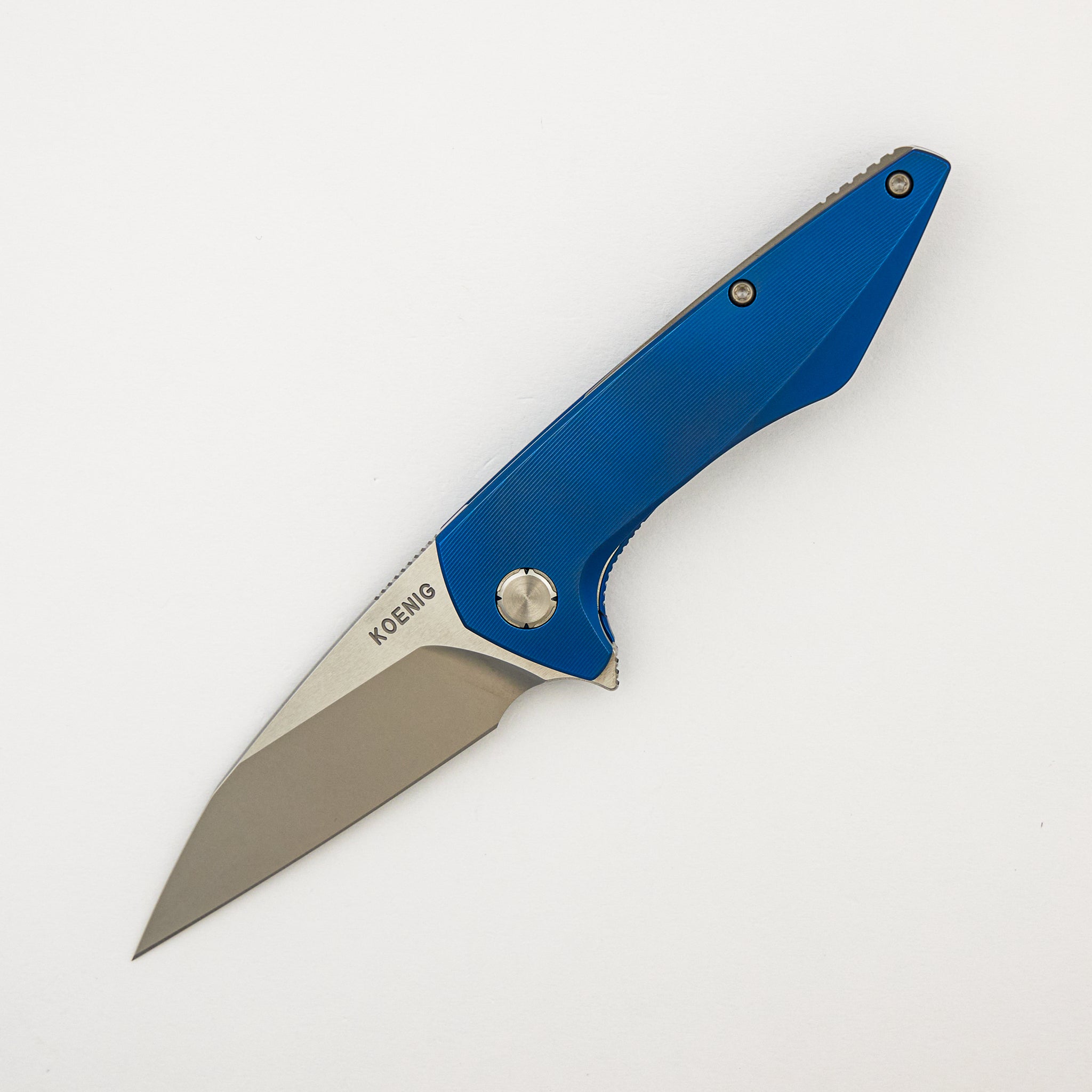 Mini Goblin - Blue Smooth Titanium Handle - Silver Hardware - Brightwashed w/ Polished Flats M390 Blade