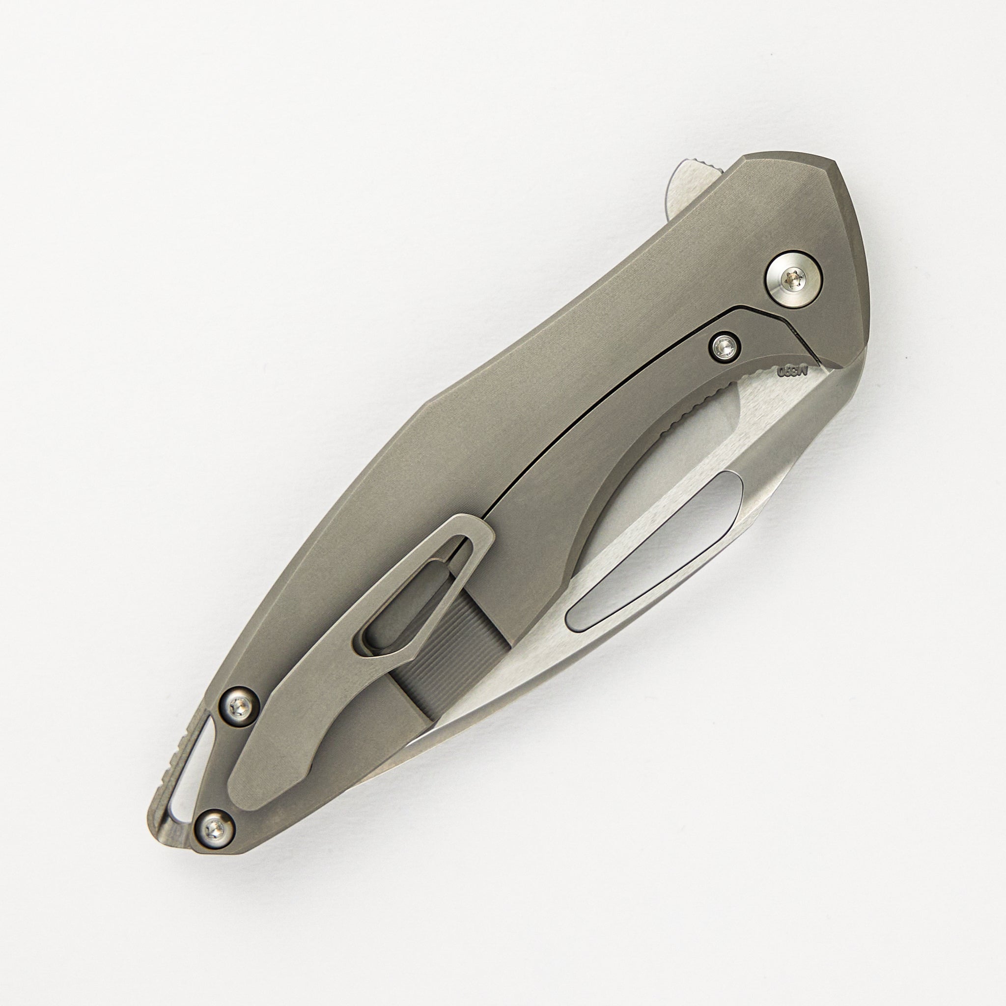 Arius - Smooth Titanium Handle - Silver Hardware - Burnished W/ Polished Flats M390 Blade