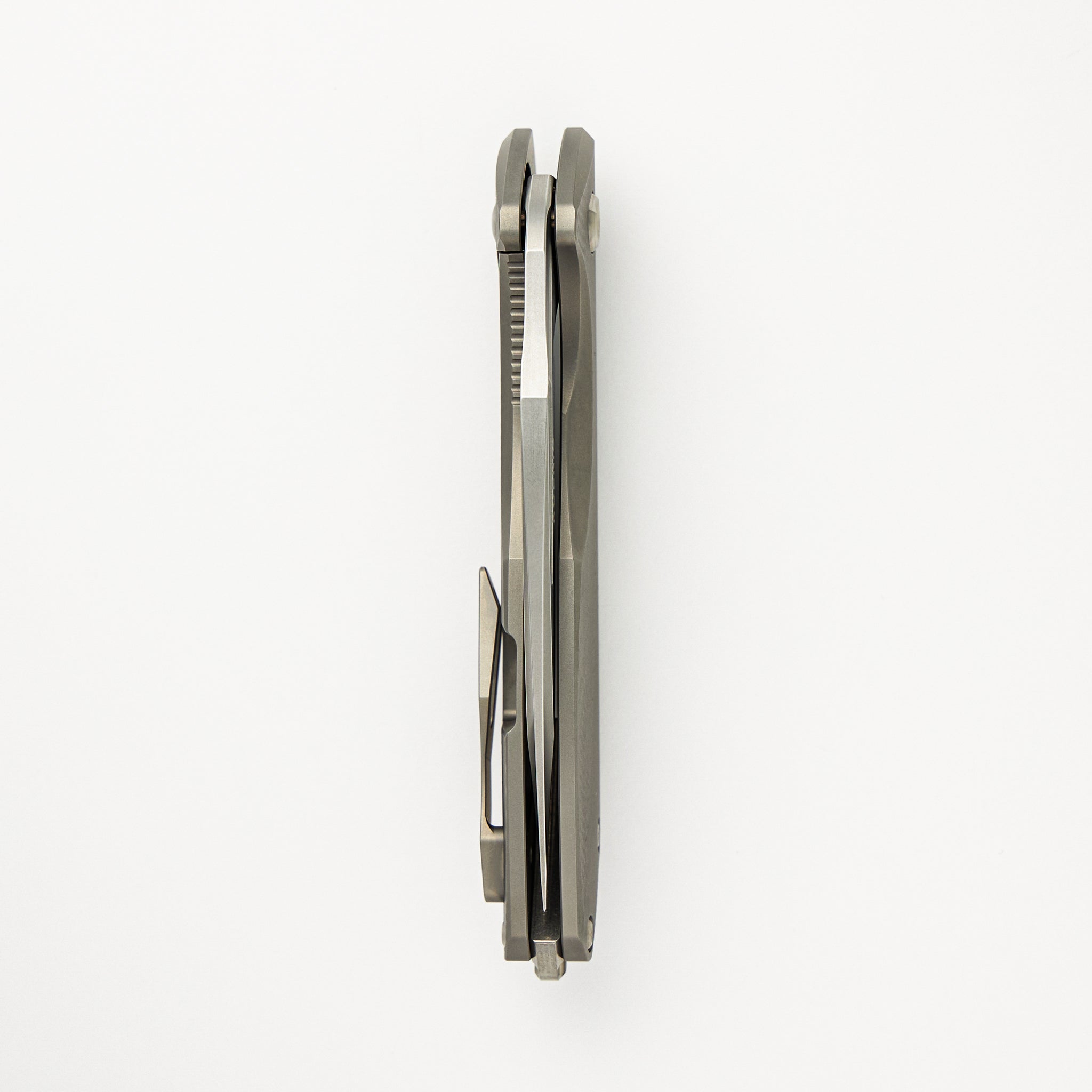 Arius - Patterned Titanium Handle - Silver Hardware - Burnished W/ Polished Flats M390 Blade