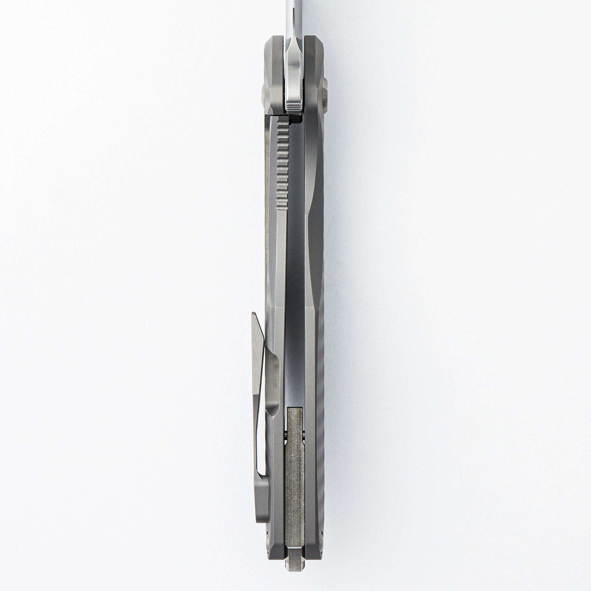 Arius - Plexa Titanium Handle - Silver Hardware - Burnished w/ Polished Flats M390 Blade