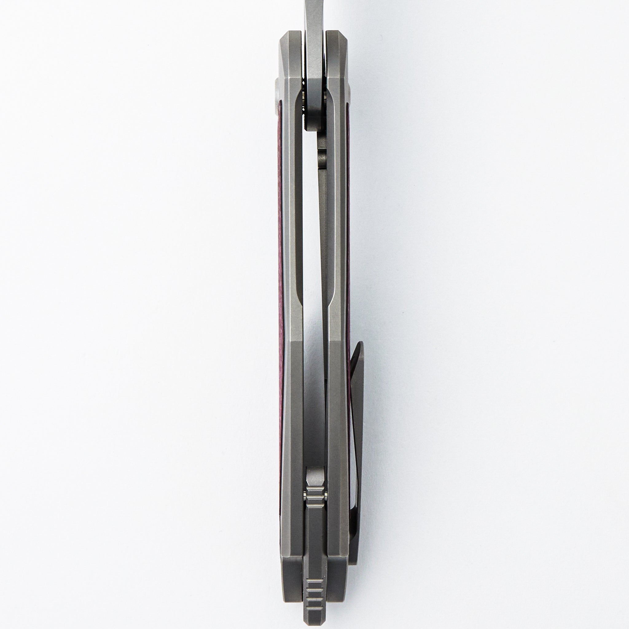 Arius - Smooth Titanium Handle W/ Cherry Twill Inlay - Silver Hardware - Brightwashed w/ Polished Flats M390 Blade