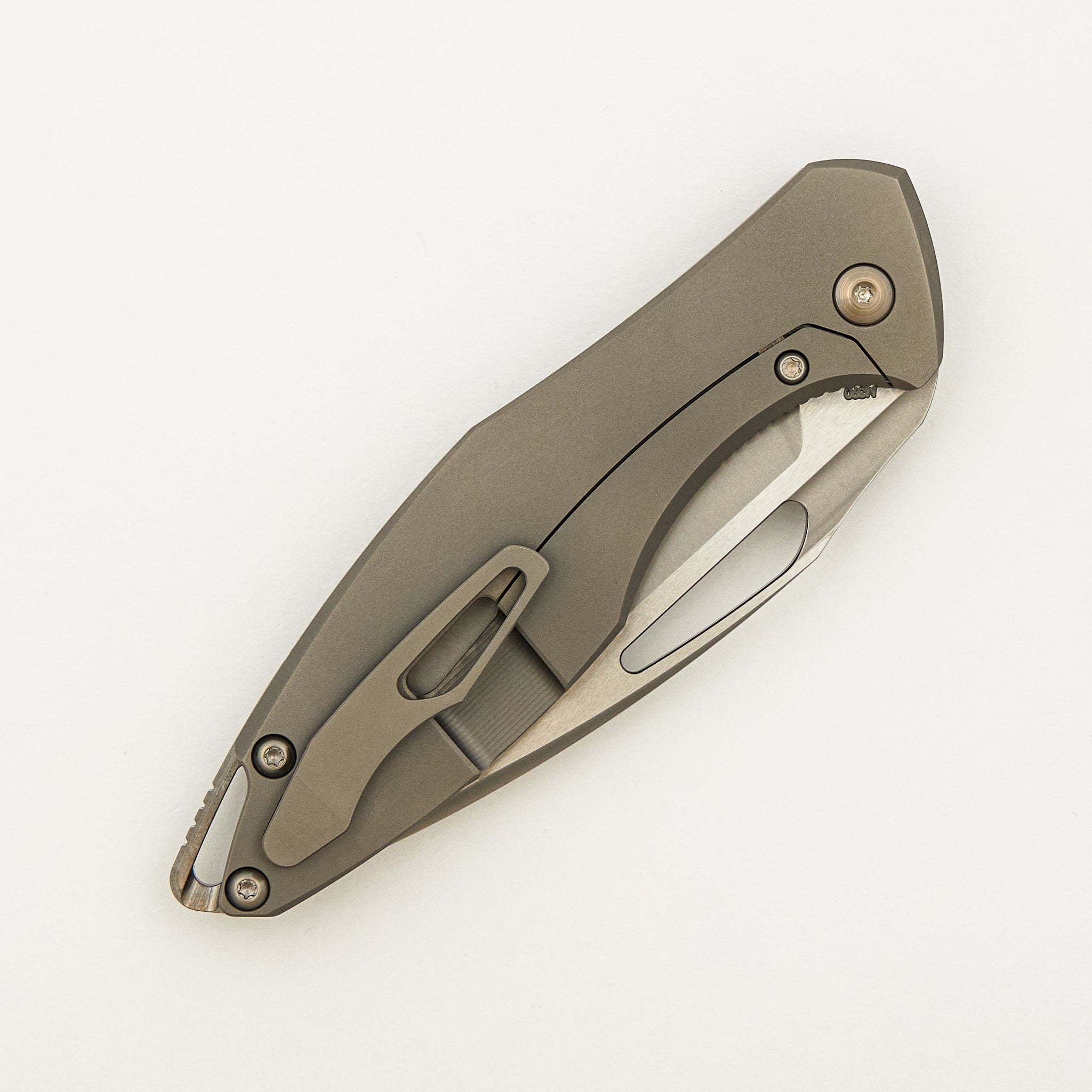 Arius - Non Flipper - Smooth Titanium Handle - Silver Hardware - Burnished W/ Polished Flats M390 Blade