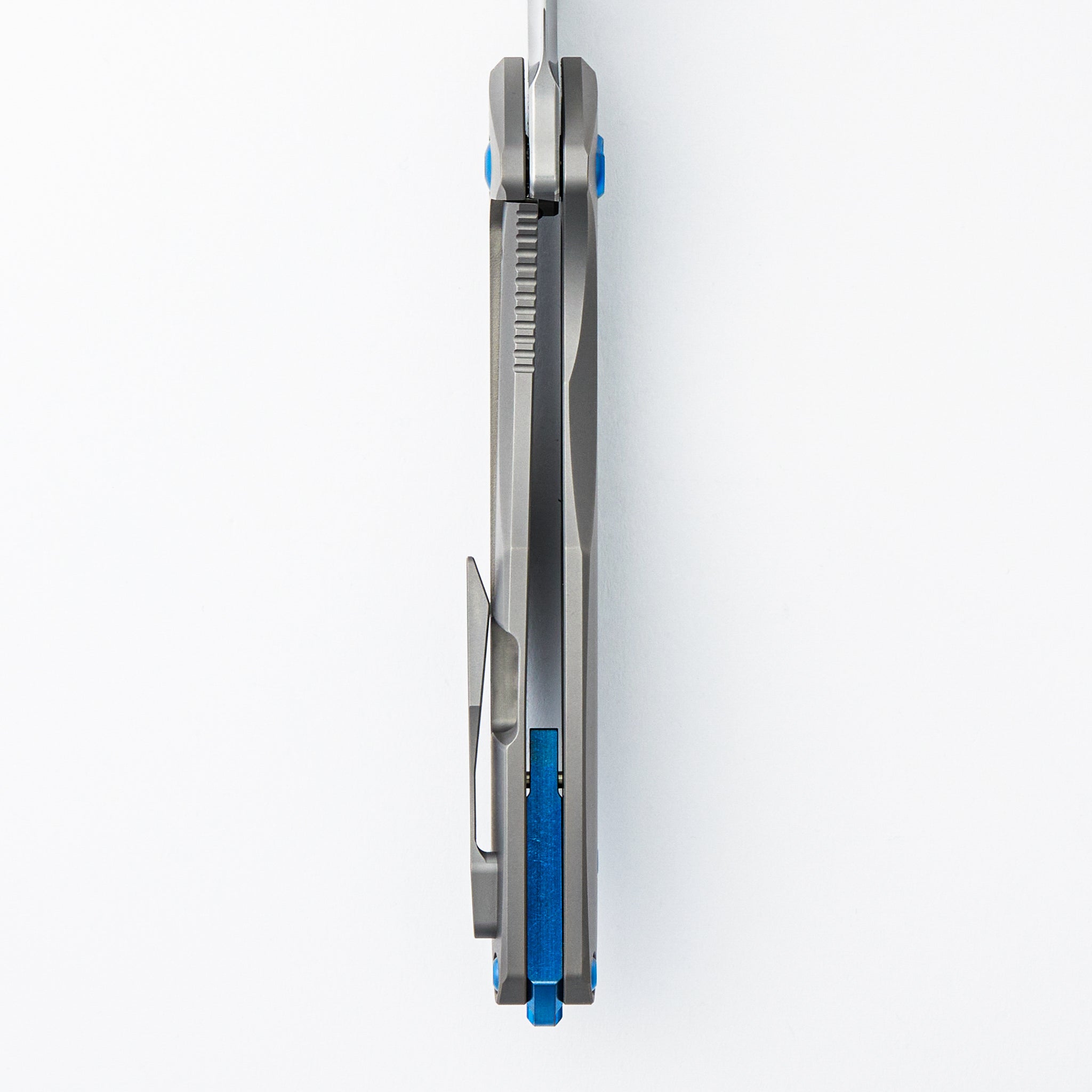 Arius - Non-Flipper - Smooth Titanium Handle - Blue Hardware - Burnished M390 Blade