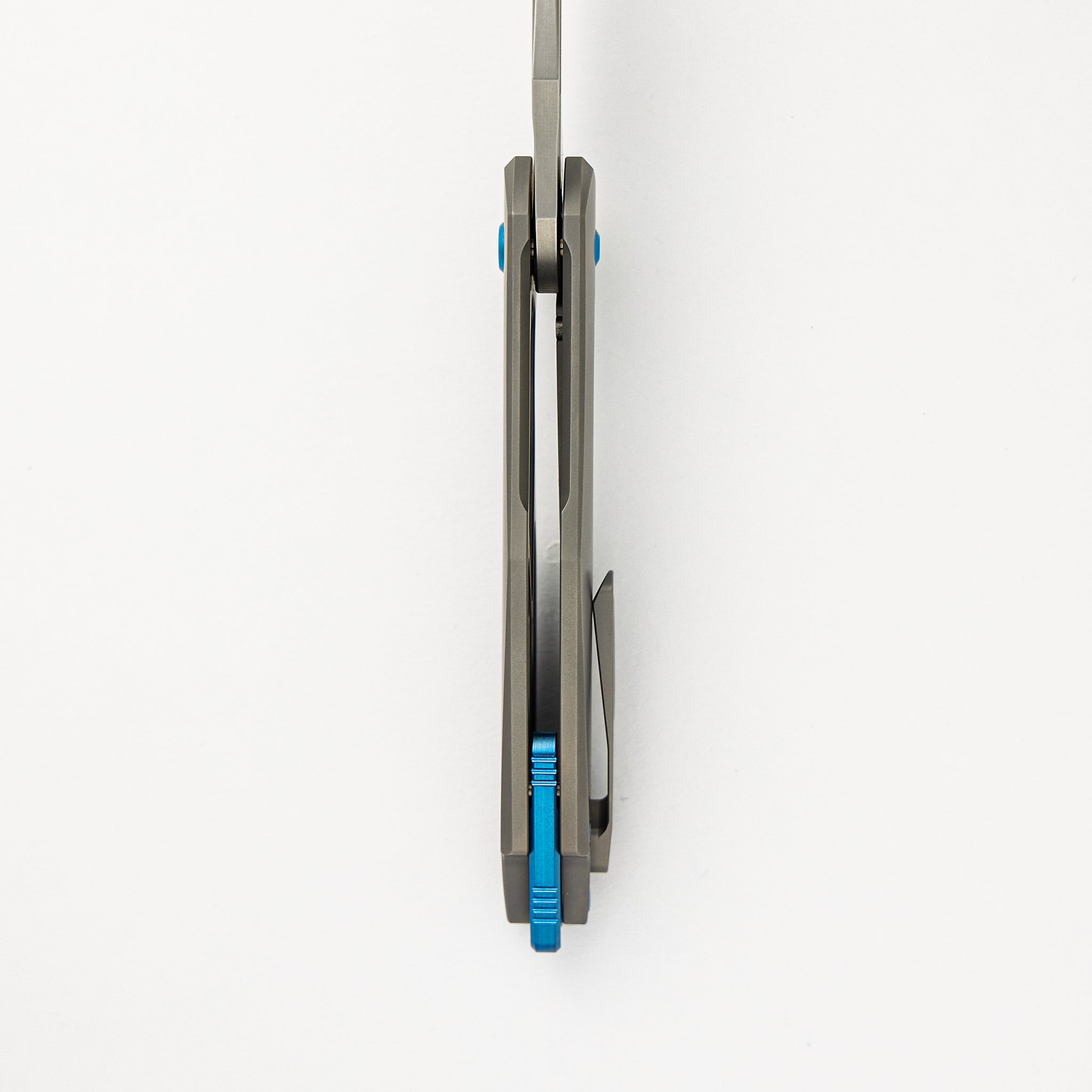 Mini Arius - Smooth Titanium Handle - Blue Hardware - Burnished W/ Polished Flats M390 Blade