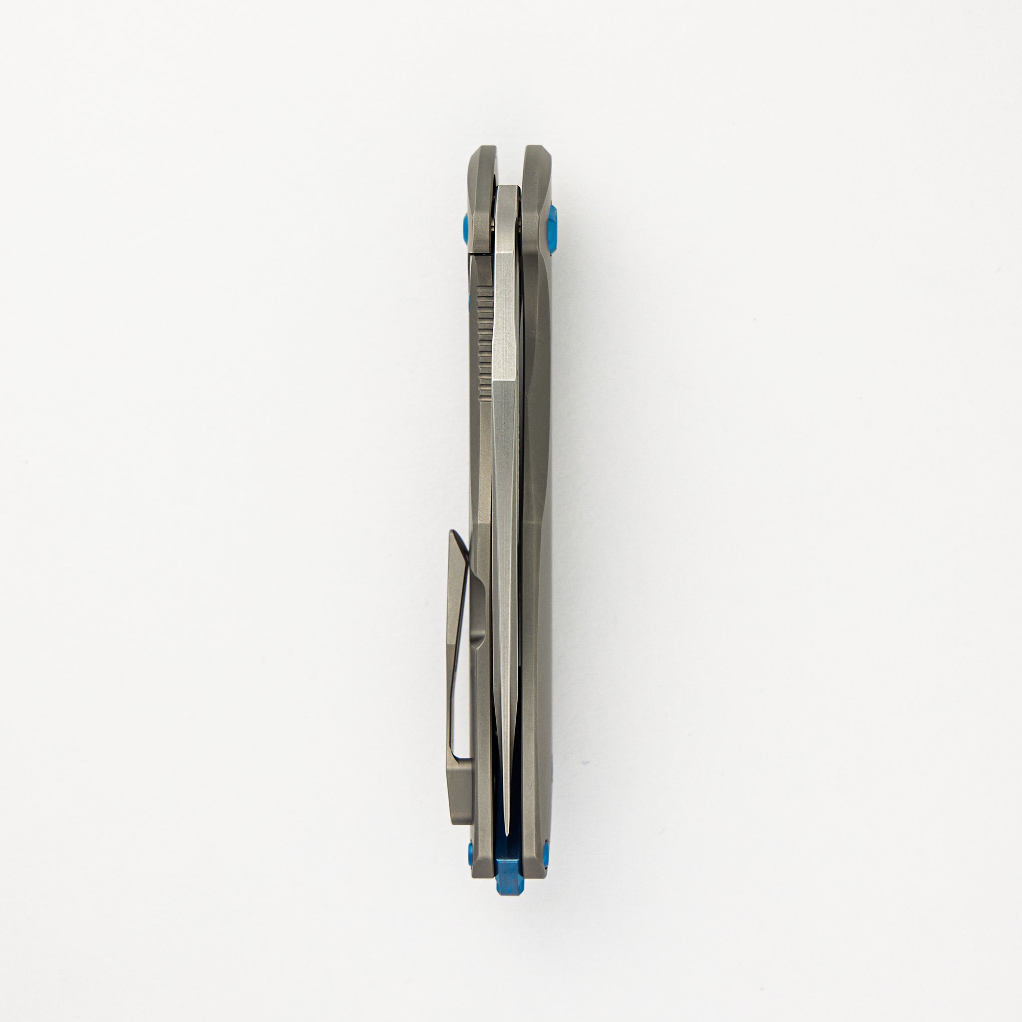 Mini Arius - Smooth Titanium Handle - Blue Hardware - Burnished W/ Polished Flats M390 Blade