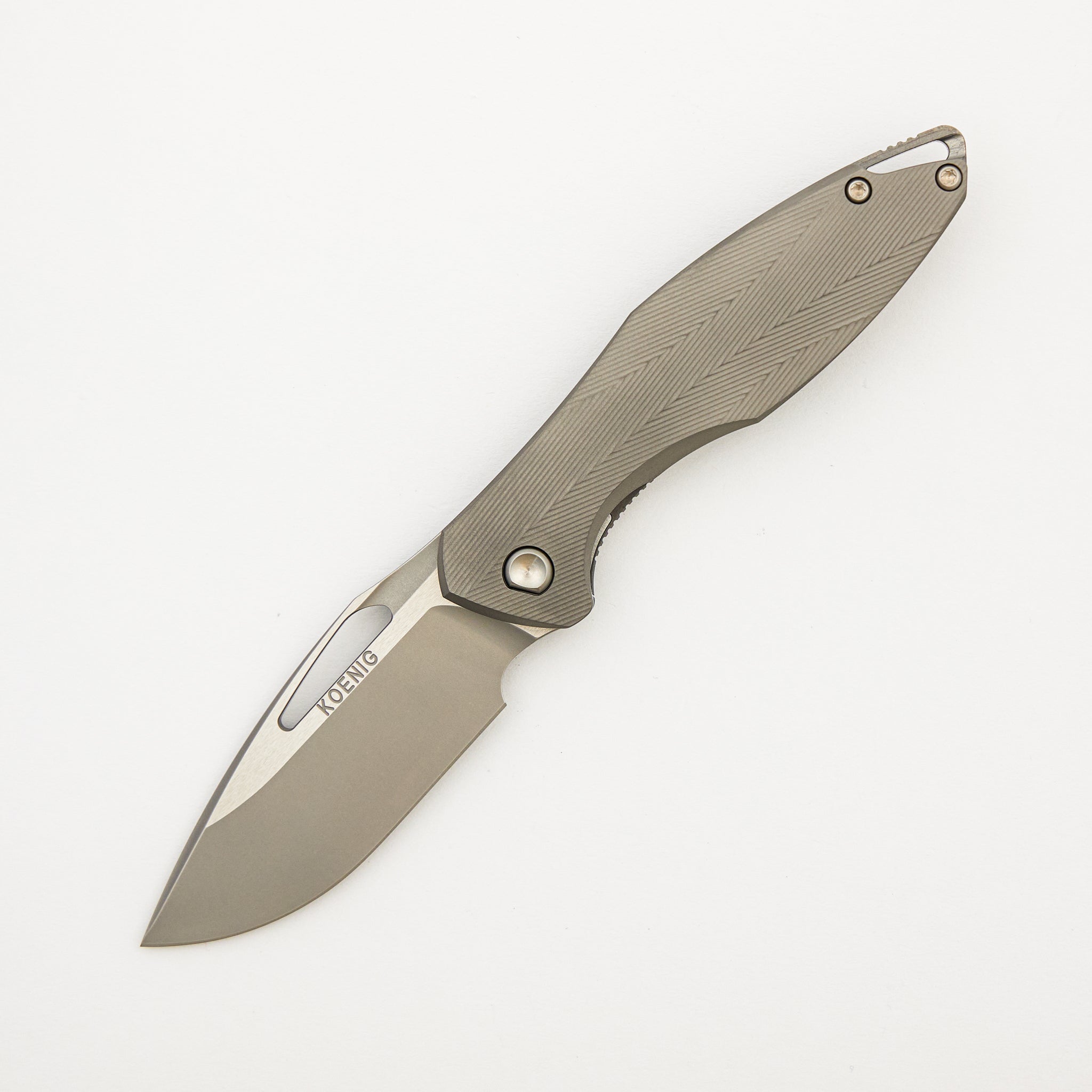 Mini Arius - Non Flipper - Patterned Titanium Handle - Silver Hardware - Burnished W/ Polished Flats M390 Blade