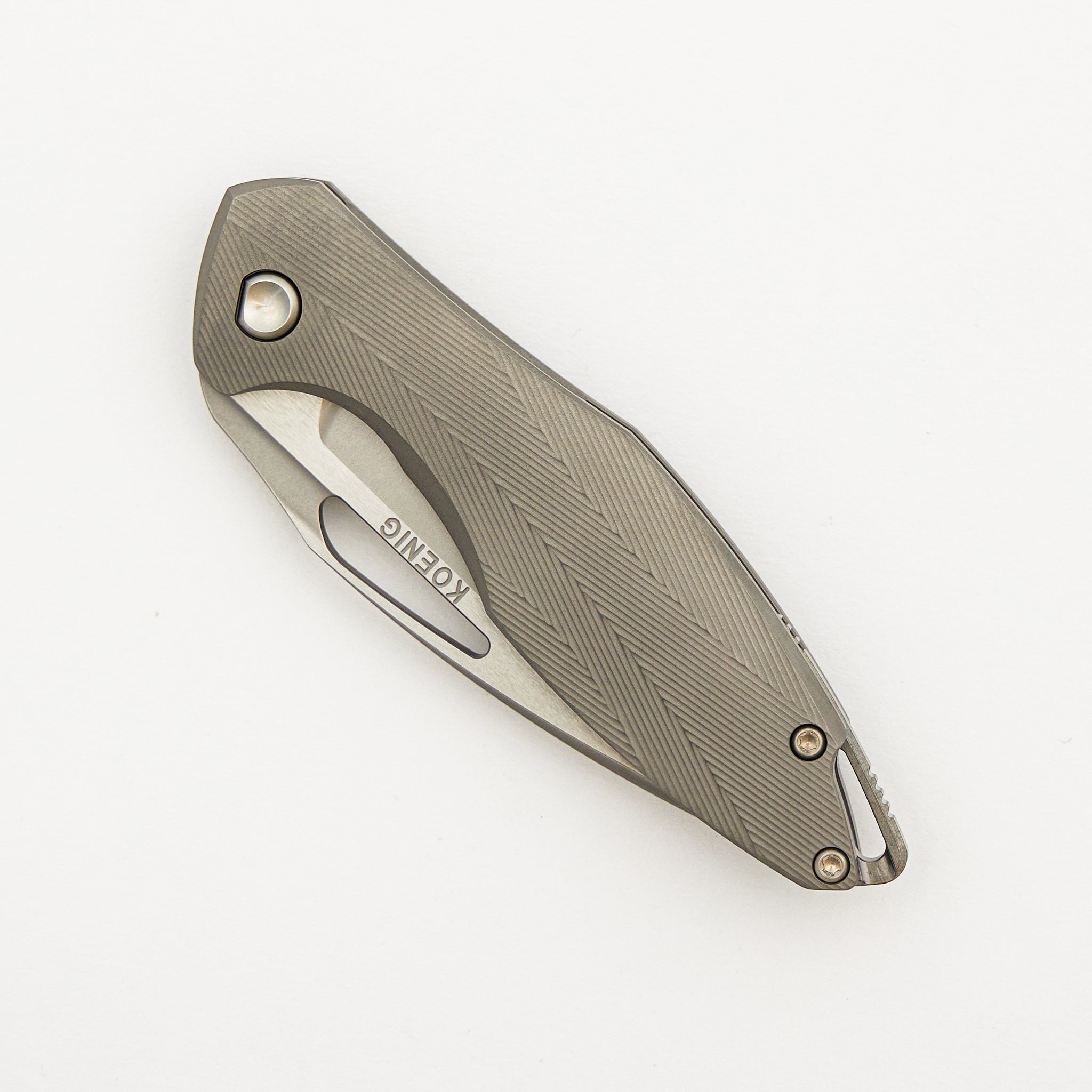 Mini Arius - Non Flipper - Patterned Titanium Handle - Silver Hardware - Burnished W/ Polished Flats M390 Blade