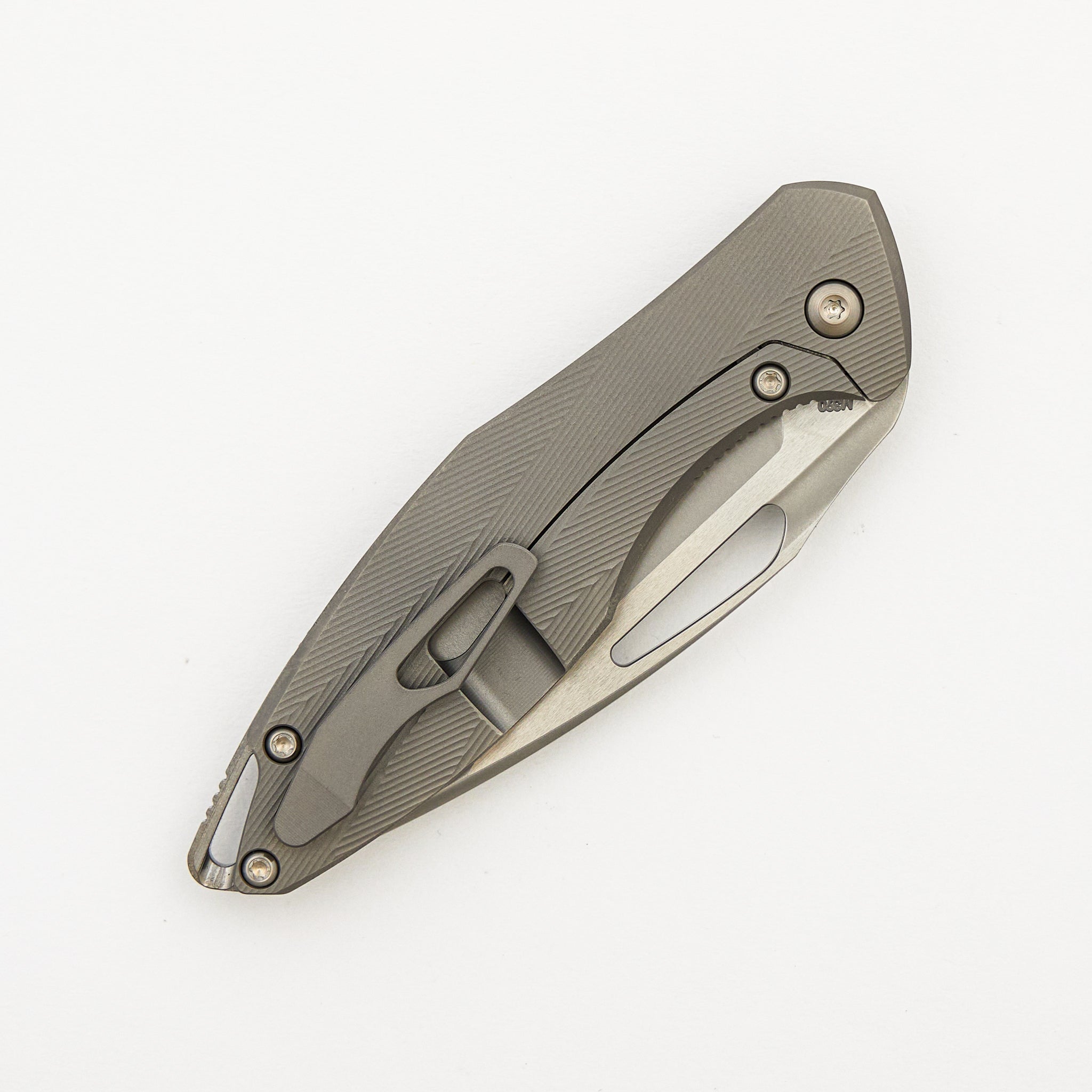Mini Arius - Non Flipper - Patterned Titanium Handle - Silver Hardware - Burnished W/ Polished Flats M390 Blade
