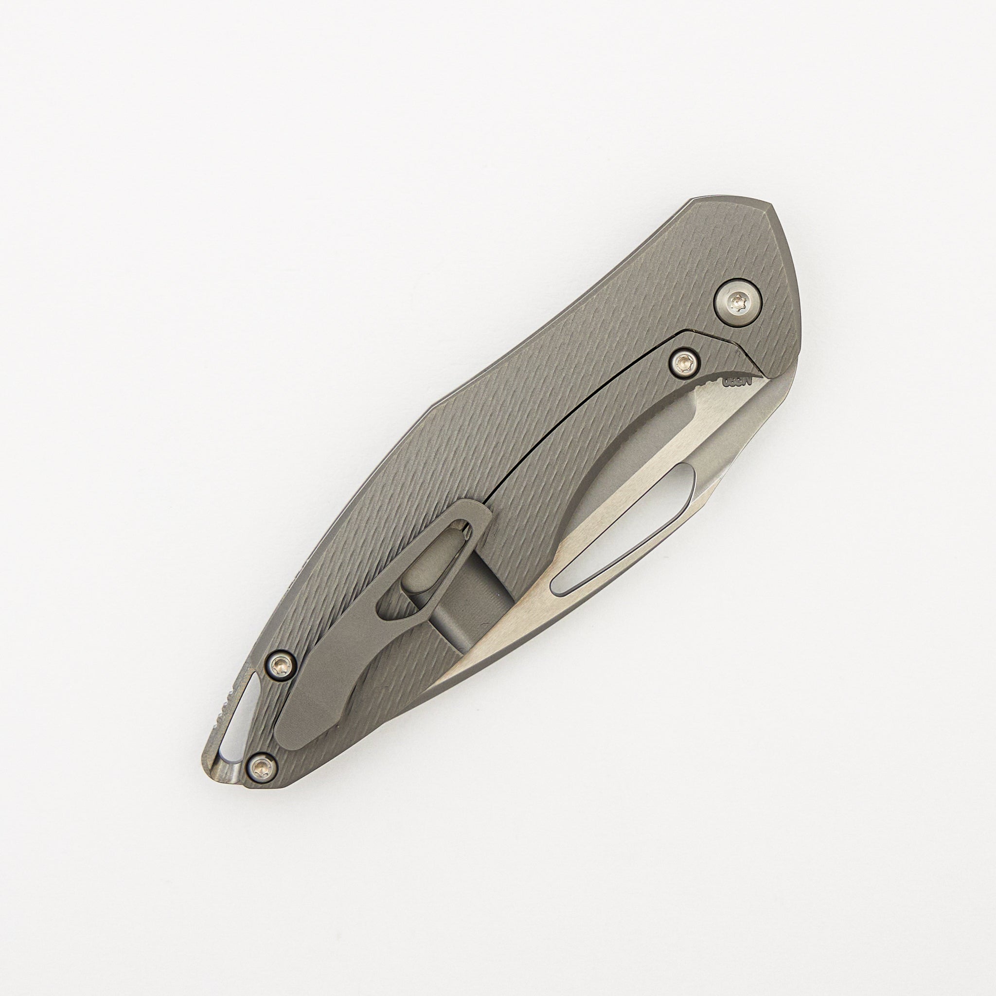 Mini Arius - Non Flipper - Corda Titanium Handle - Silver Hardware - Burnished W/ Polished Flats M390 Blade