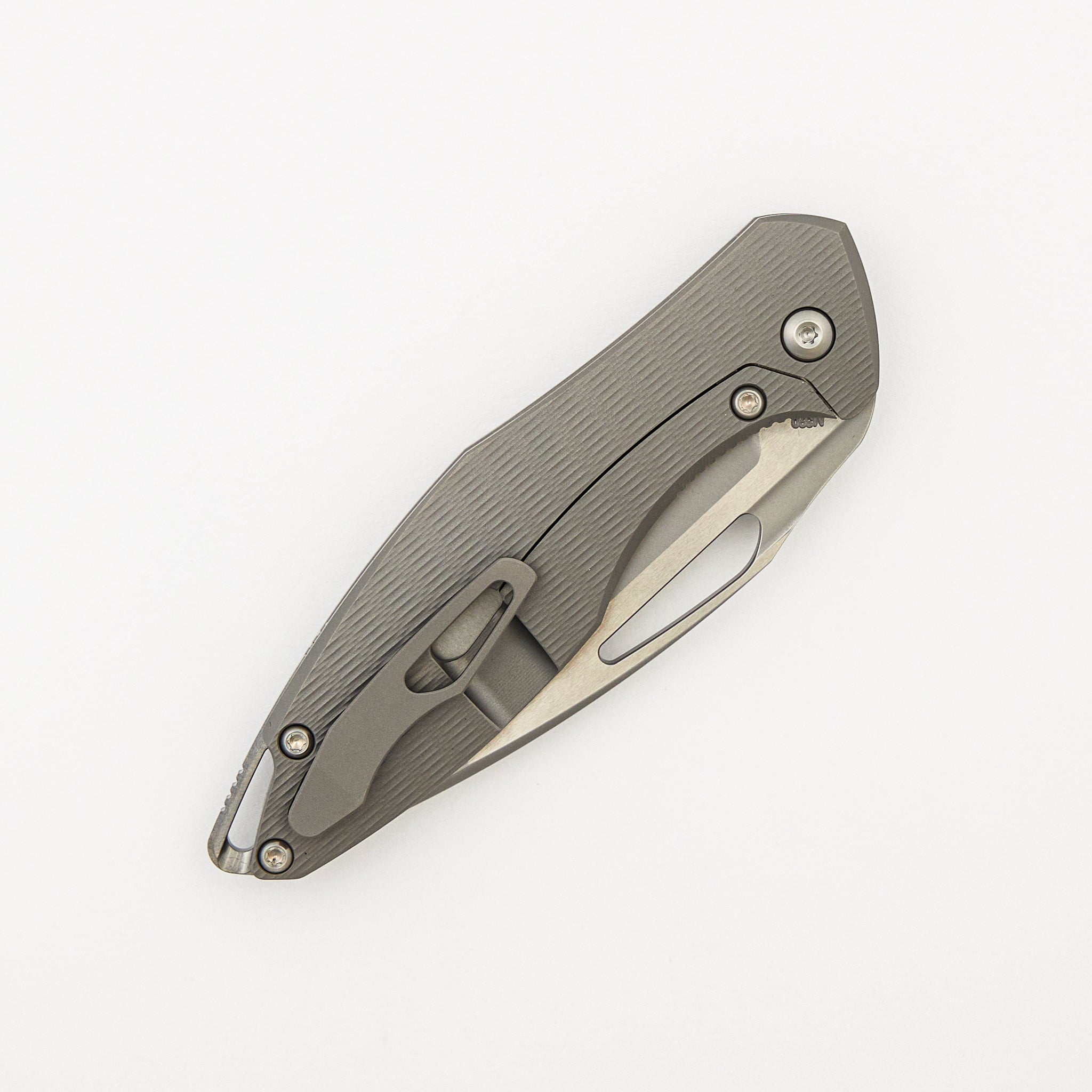 Mini Arius - Non Flipper - Plexa Titanium Handle - Silver Hardware - Burnished W/ Polished Flats M390 Blade