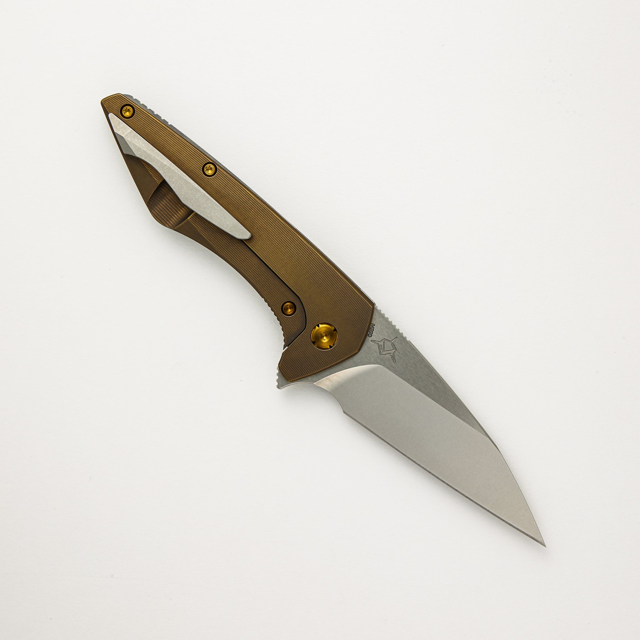 Mini Goblin - Bronze Smooth Titanium Handle - Brightwashed W/ Polished Flats M390 Blade