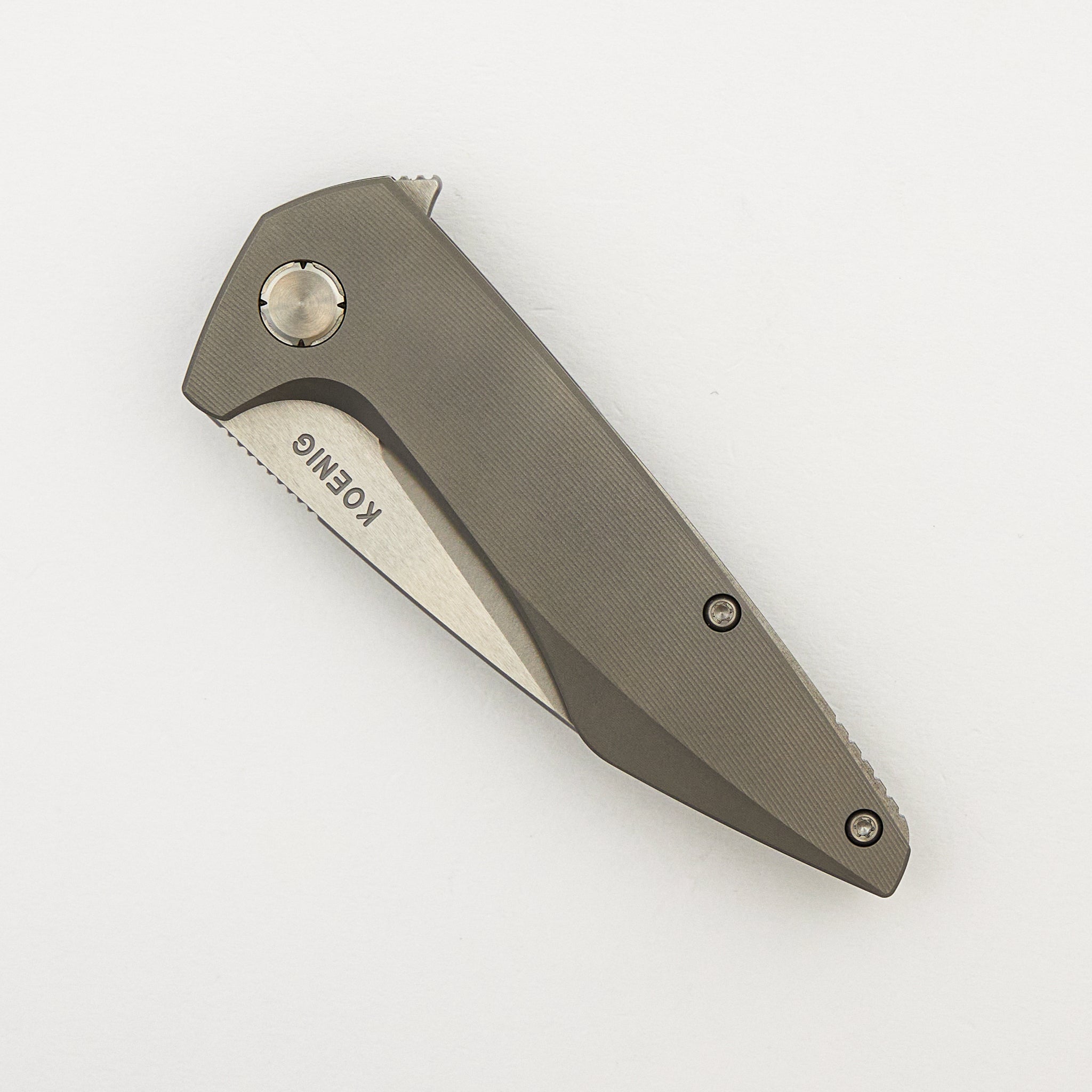 Mini Goblin - Smooth Titanium Handle - Silver Hardware - Burnished w/ Polished Flats M390 Blade