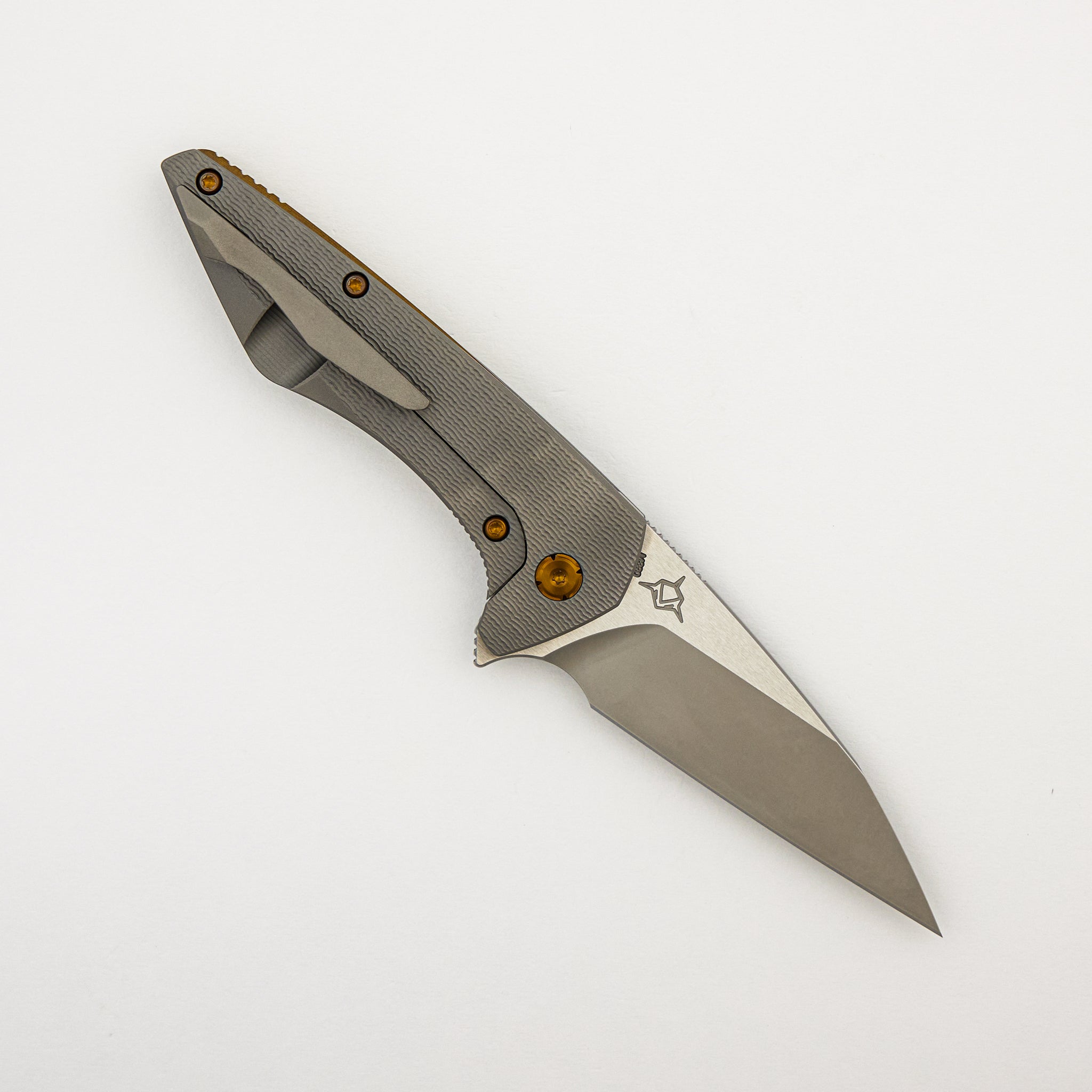 Mini Goblin - PCF Pattern Titanium Handle - Bronze Hardware - Burnished w/ Polished Flats M390 Blade
