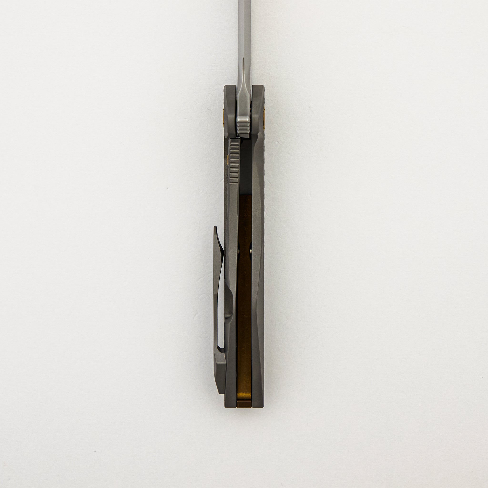 Mini Goblin - PCF Pattern Titanium Handle - Bronze Hardware - Burnished w/ Polished Flats M390 Blade