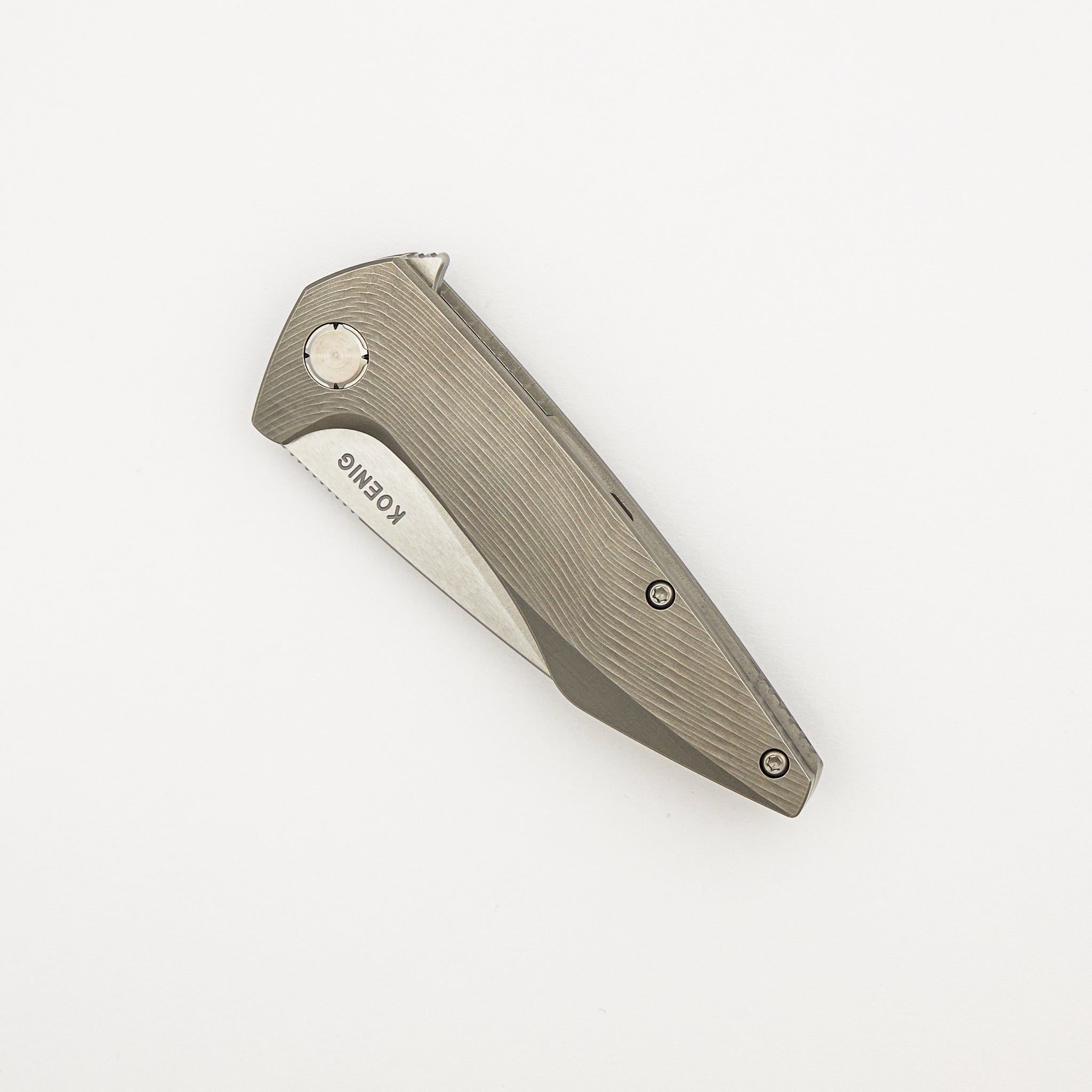 Mini Goblin - Sea Pattern Titanium Handle - Burnished W/ Polished Flats M390 Blade