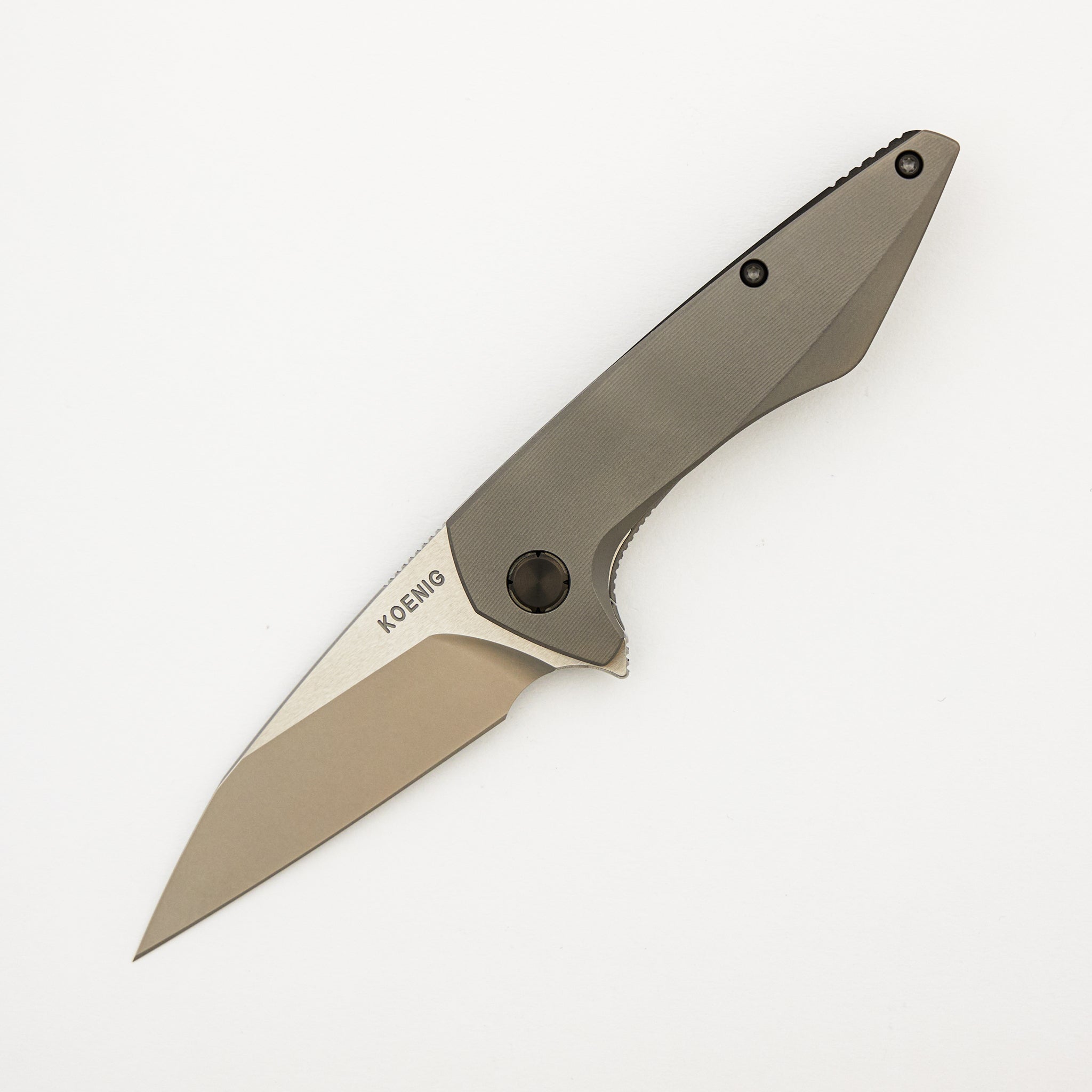 Mini Goblin - Smooth Titanium Handle - DLC Hardware - Brightwashed W/ Polished Flats M390 Blade