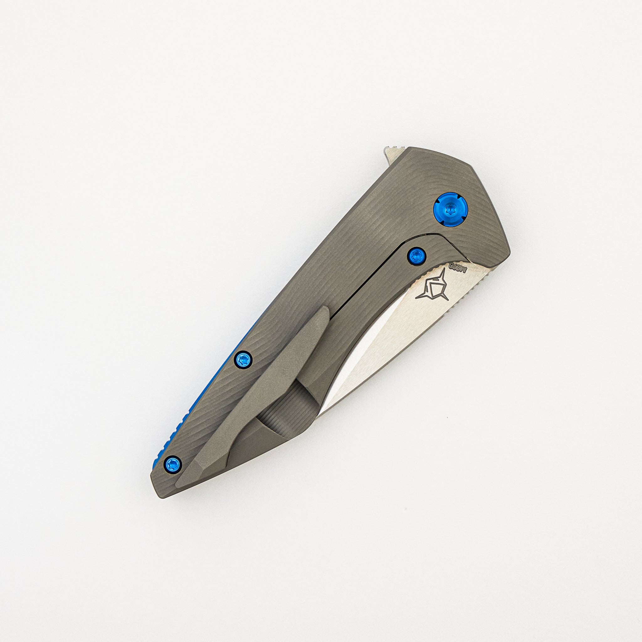 Mini Goblin - Sea Pattern Titanium Handle - Brightwashed W/ Polished Flats M390 Blade