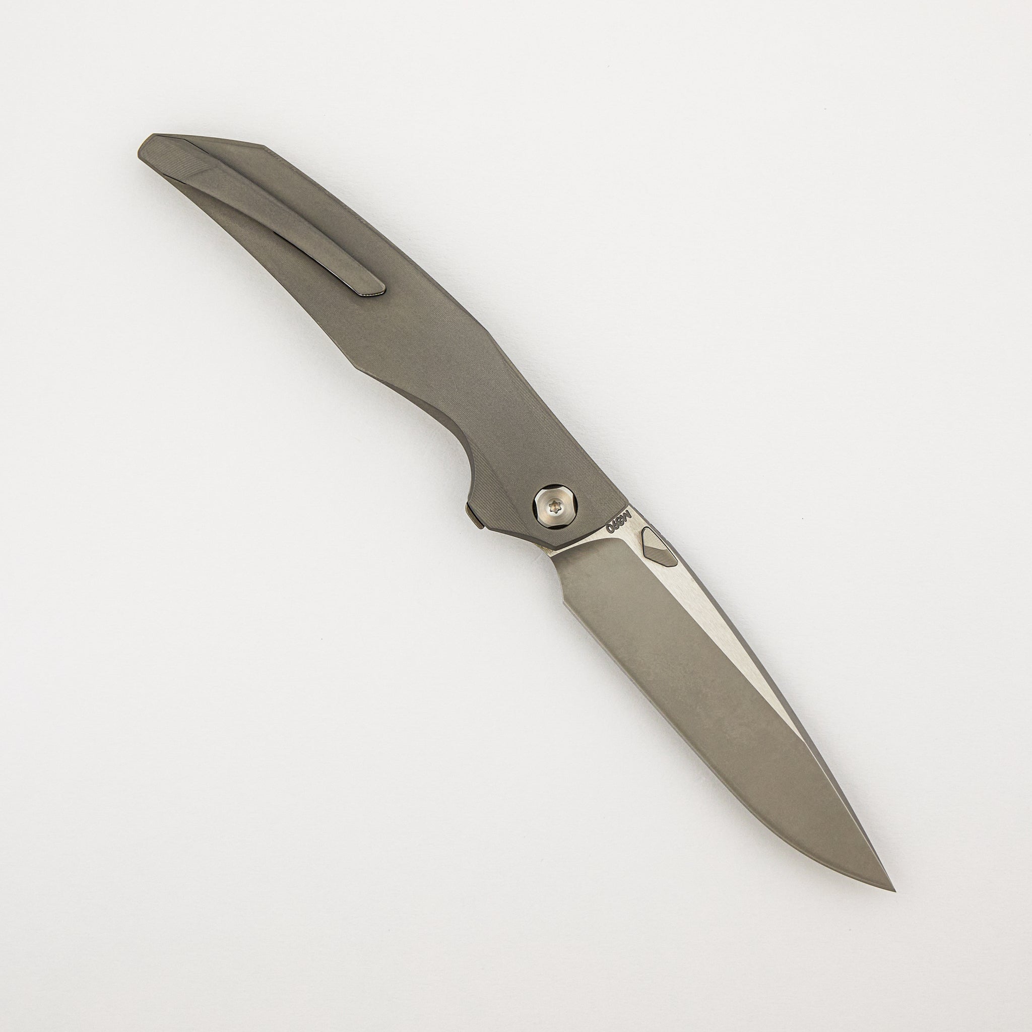 Xenon - Smooth Titanium Handle - Silver Hardware - Burnished W/ Polished Flats M390 Blade