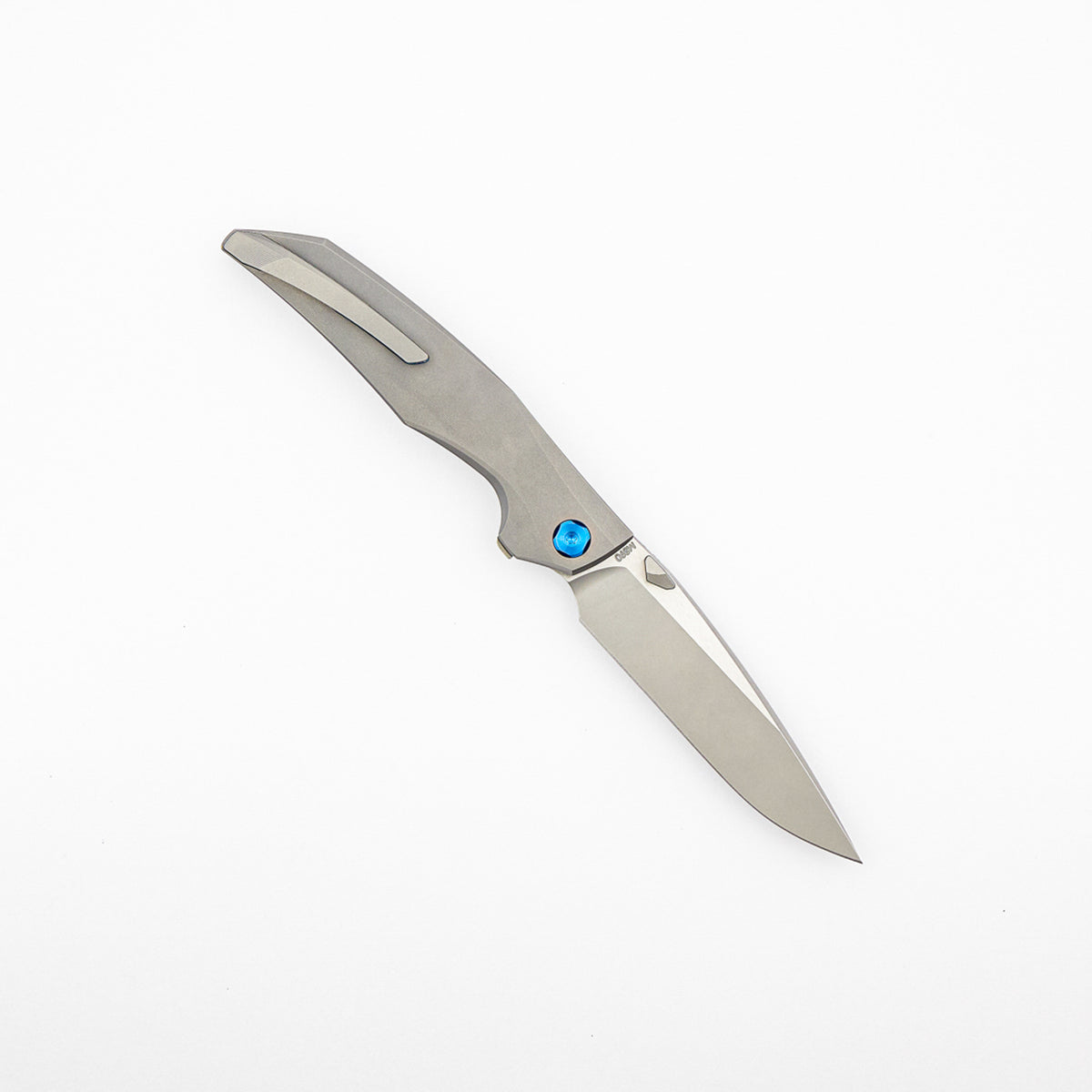 Xenon - Smooth Titanium Handle - Blue Hardware - Burnished W/ Polished Flats M390 Blade