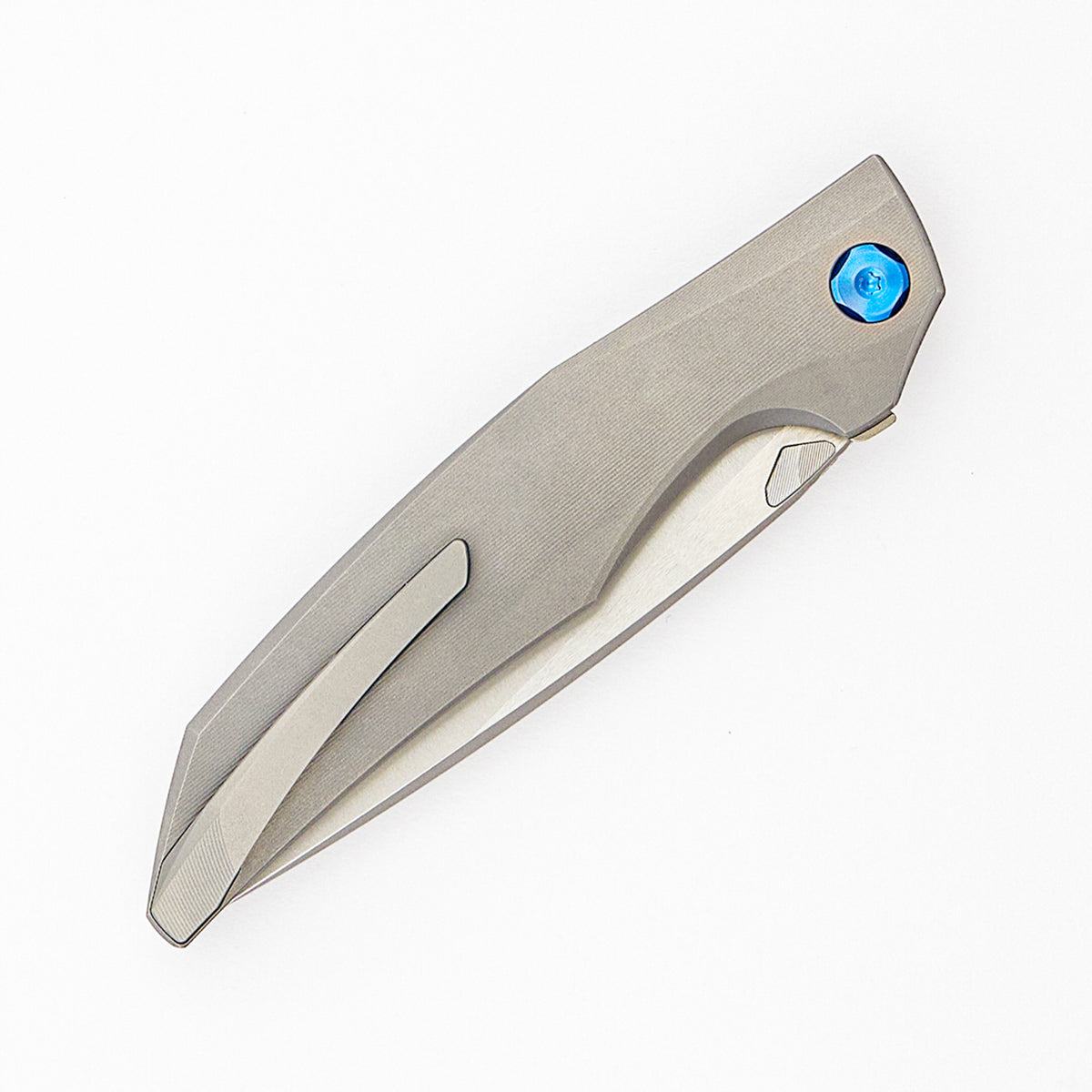 Xenon - Smooth Titanium Handle - Blue Hardware - Burnished W/ Polished Flats M390 Blade