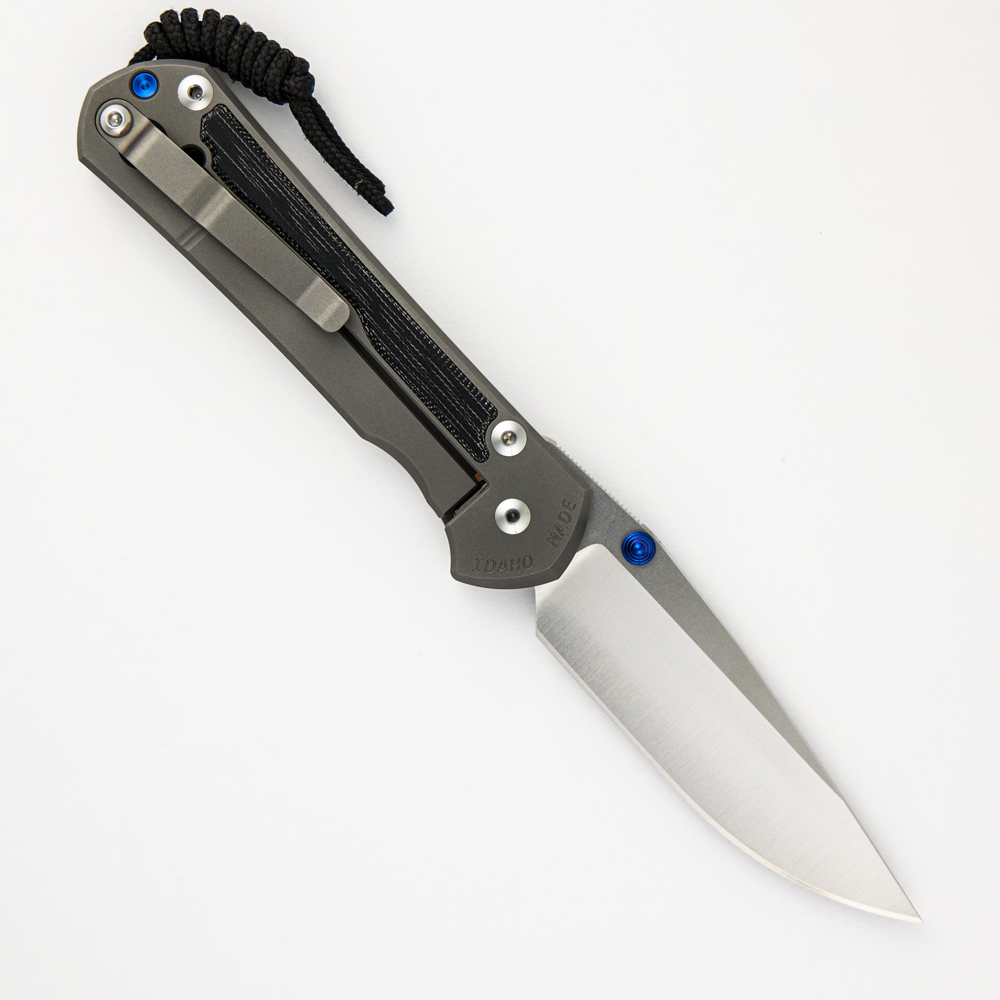 CHRIS REEVE LARGE SEBENZA 31 BLACK CANVAS MICARTA INLAY – POLISHED CPM MAGNACUT BLADE – GLASS BLASTED - BLUE DOUBLE THUMB LUGS