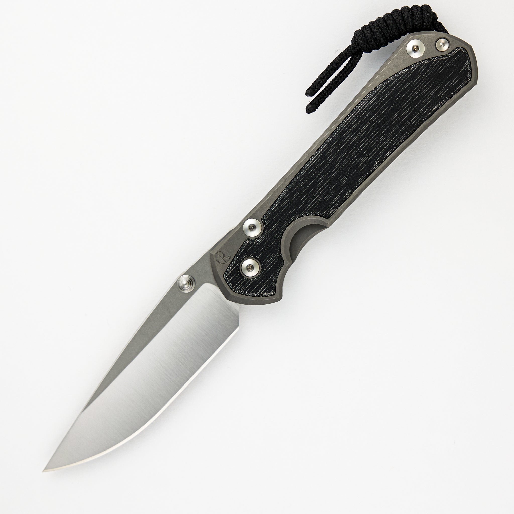 LARGE SEBENZA 31 BLACK CANVAS MICARTA INLAY – POLISHED CPM MAGNACUT BLADE – GLASS BLASTED - SILVER DOUBLE THUMB LUGS