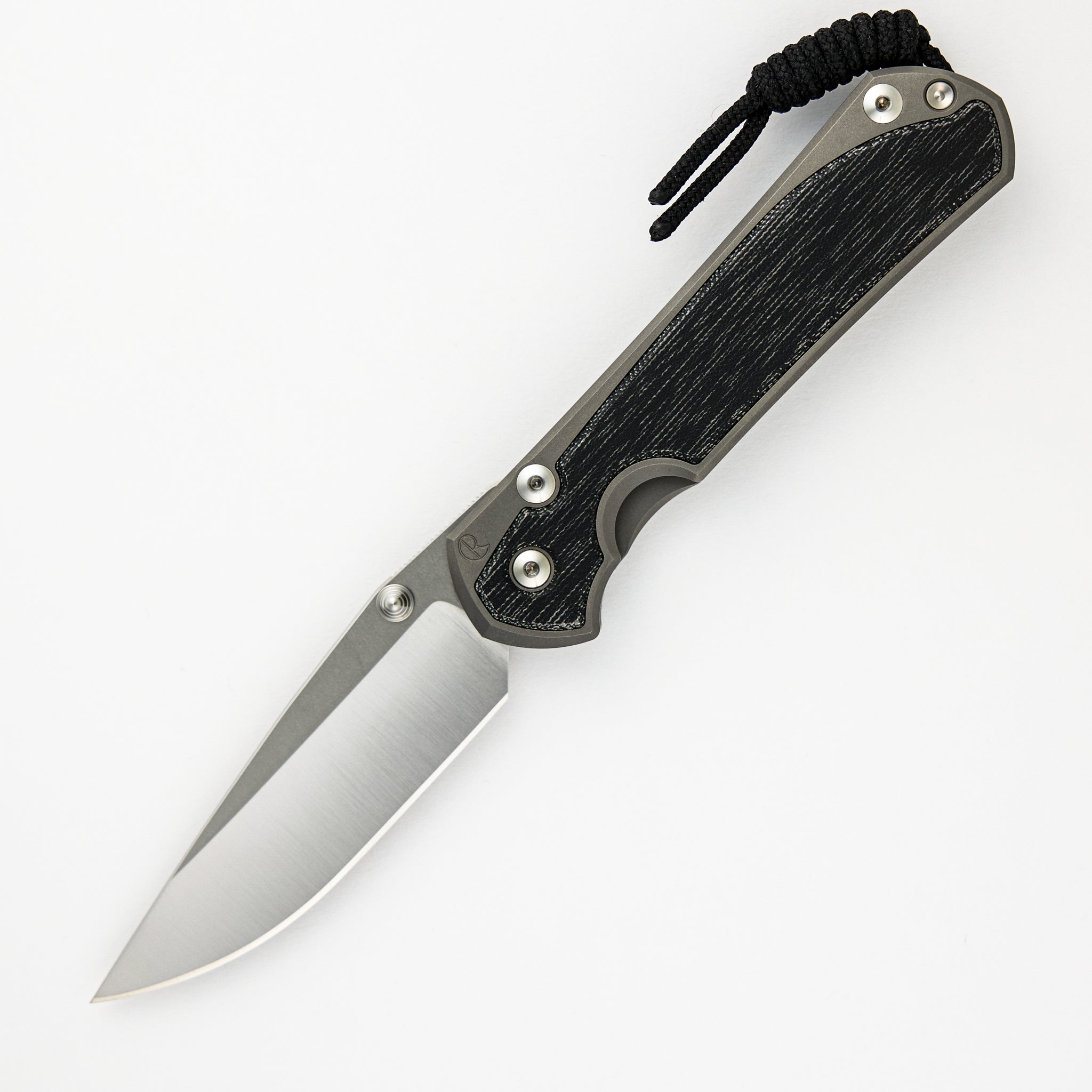 CHRIS REEVE LARGE SEBENZA 31 BLACK CANVAS MICARTA INLAY – POLISHED CPM MAGNACUT BLADE – GLASS BLASTED - SILVER DOUBLE THUMB LUGS