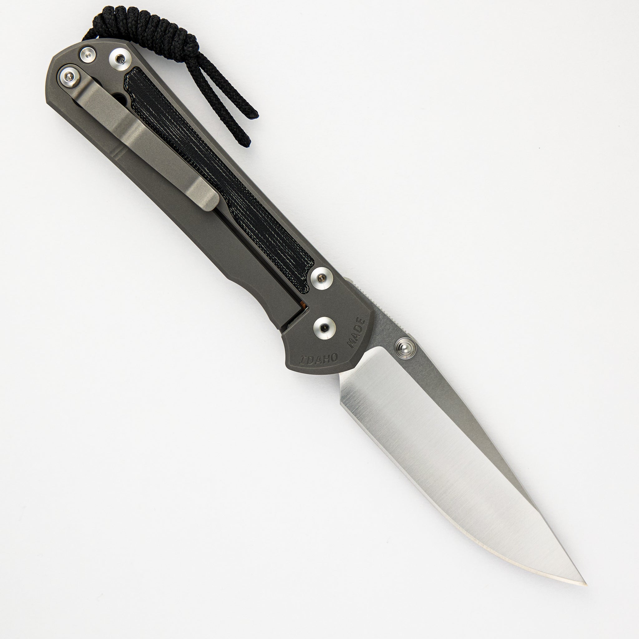 LARGE SEBENZA 31 BLACK CANVAS MICARTA INLAY – POLISHED CPM MAGNACUT BLADE – GLASS BLASTED - SILVER DOUBLE THUMB LUGS