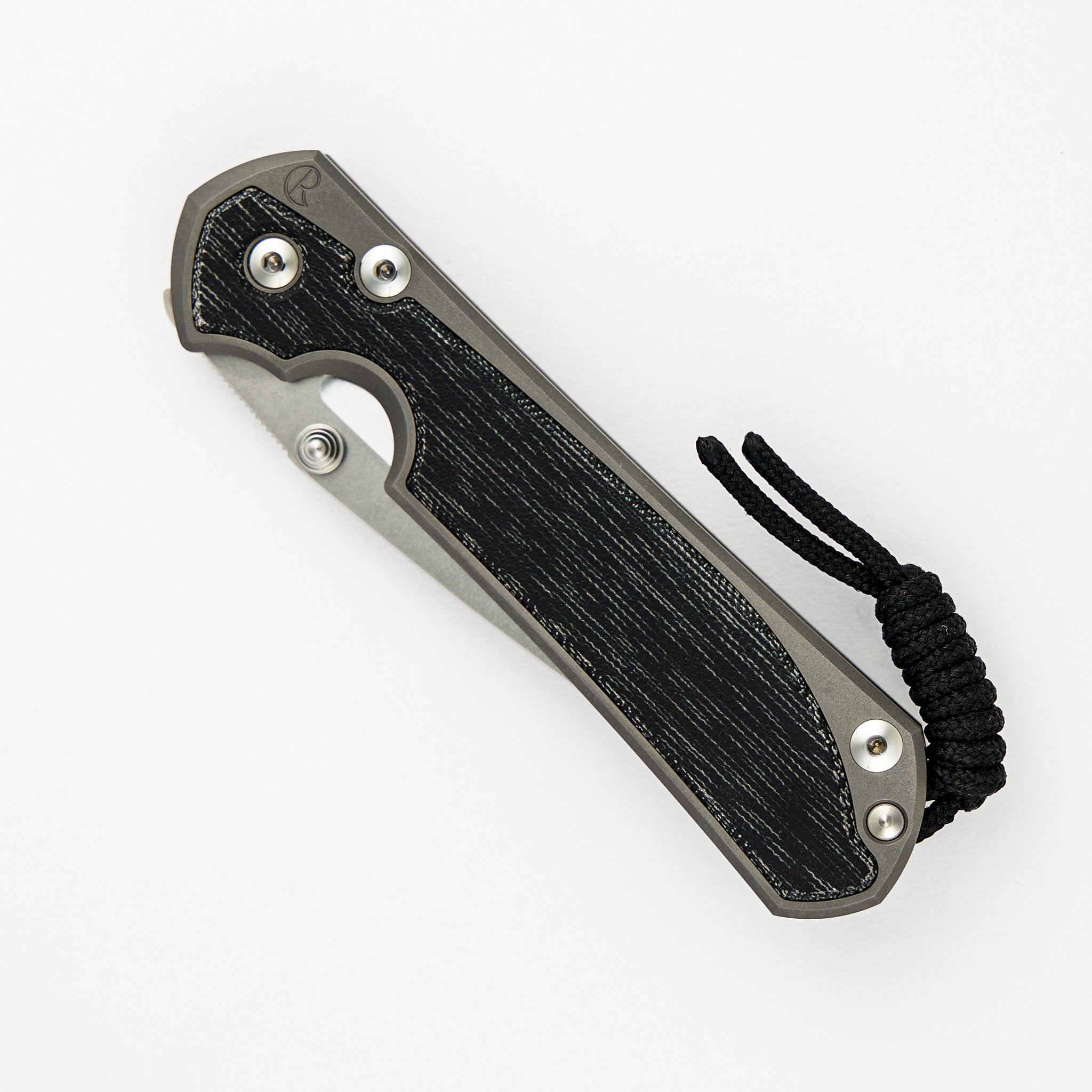 LARGE SEBENZA 31 BLACK CANVAS MICARTA INLAY – POLISHED CPM MAGNACUT BLADE – GLASS BLASTED - SILVER DOUBLE THUMB LUGS