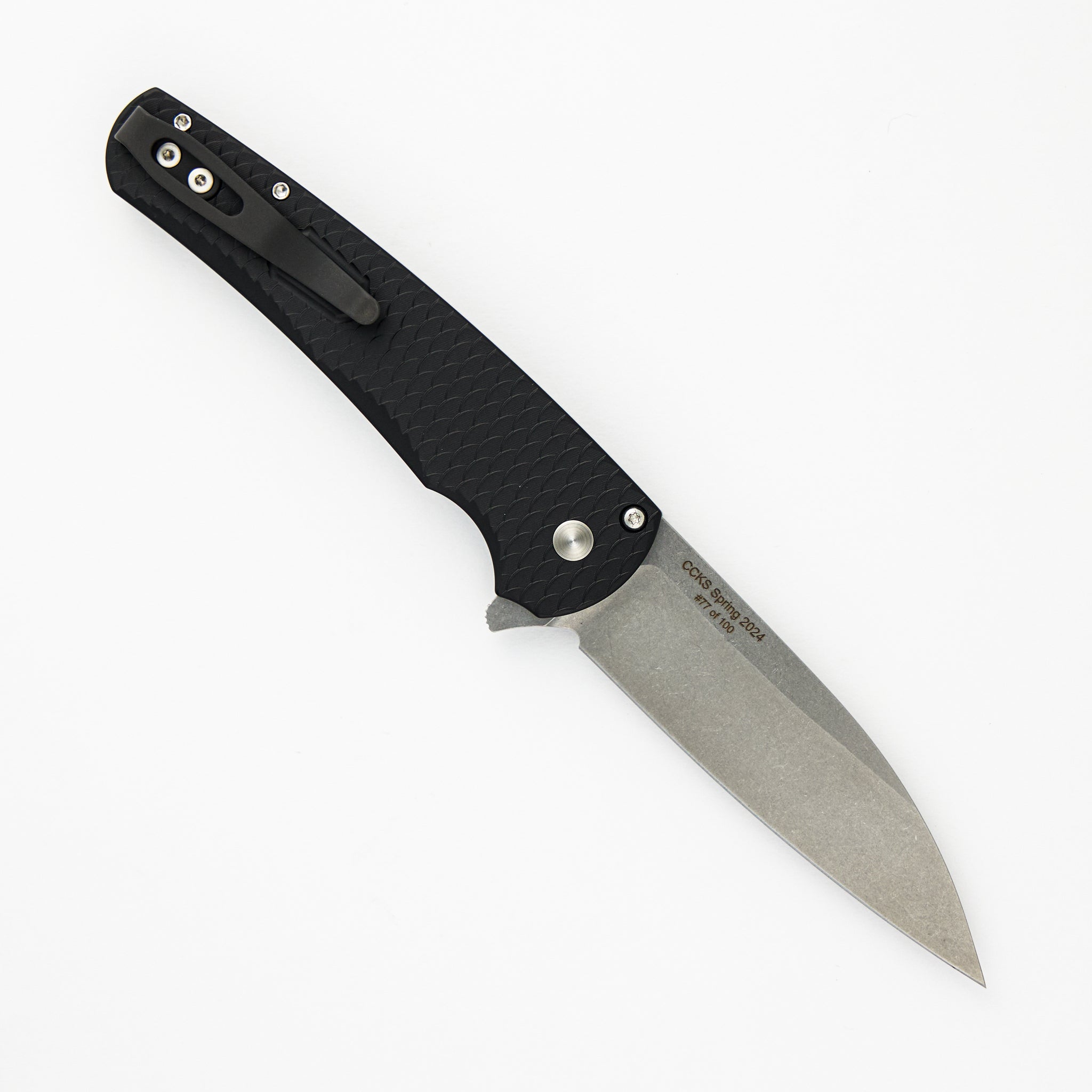 Malibu - CCKS Spring 2024 Ltd. - "Dragon Scale" Textured Handle - Stonewash MagnaCut Wharncliffe Blade - Abalone Button