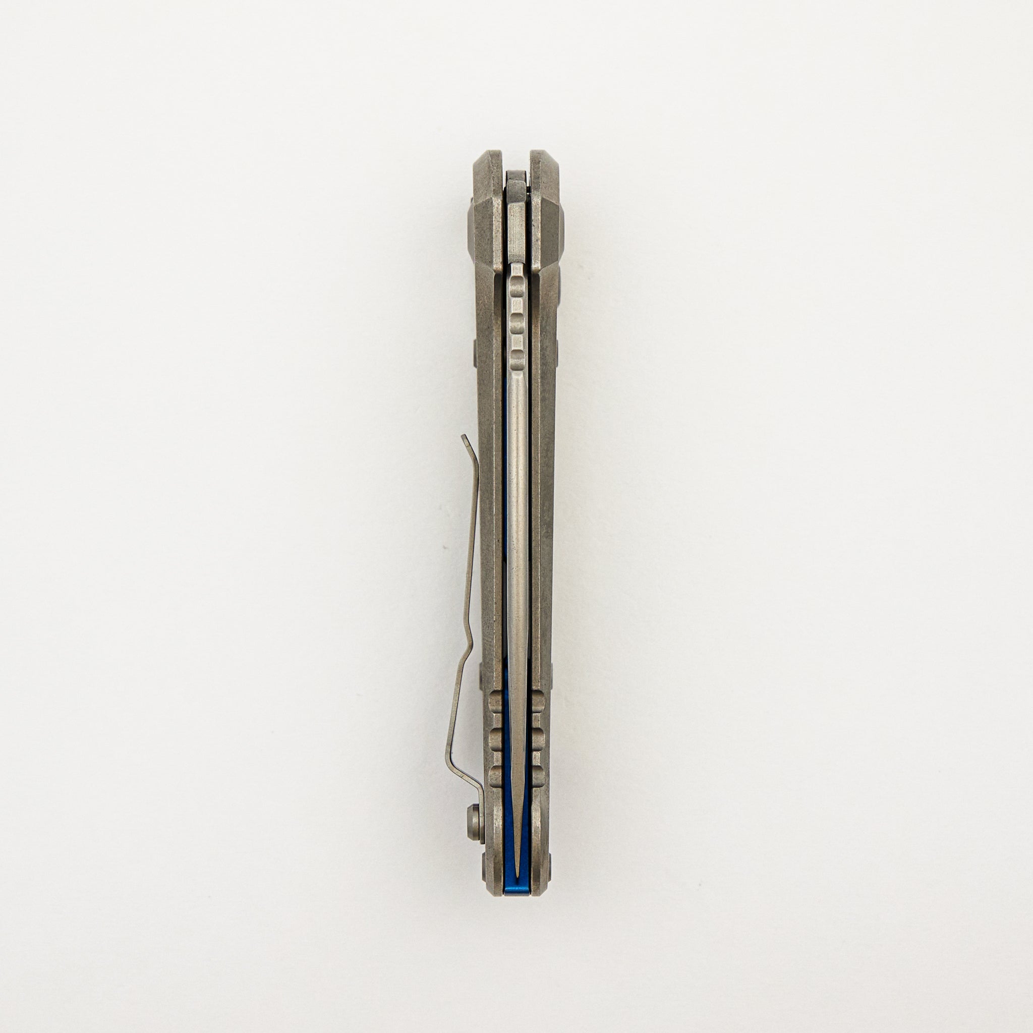 "Marfione Select" L.U.D.T. Clip Point Stonewash Finish Frag Pattern Titanium W/ Blue Accent 1135-10FRMS2