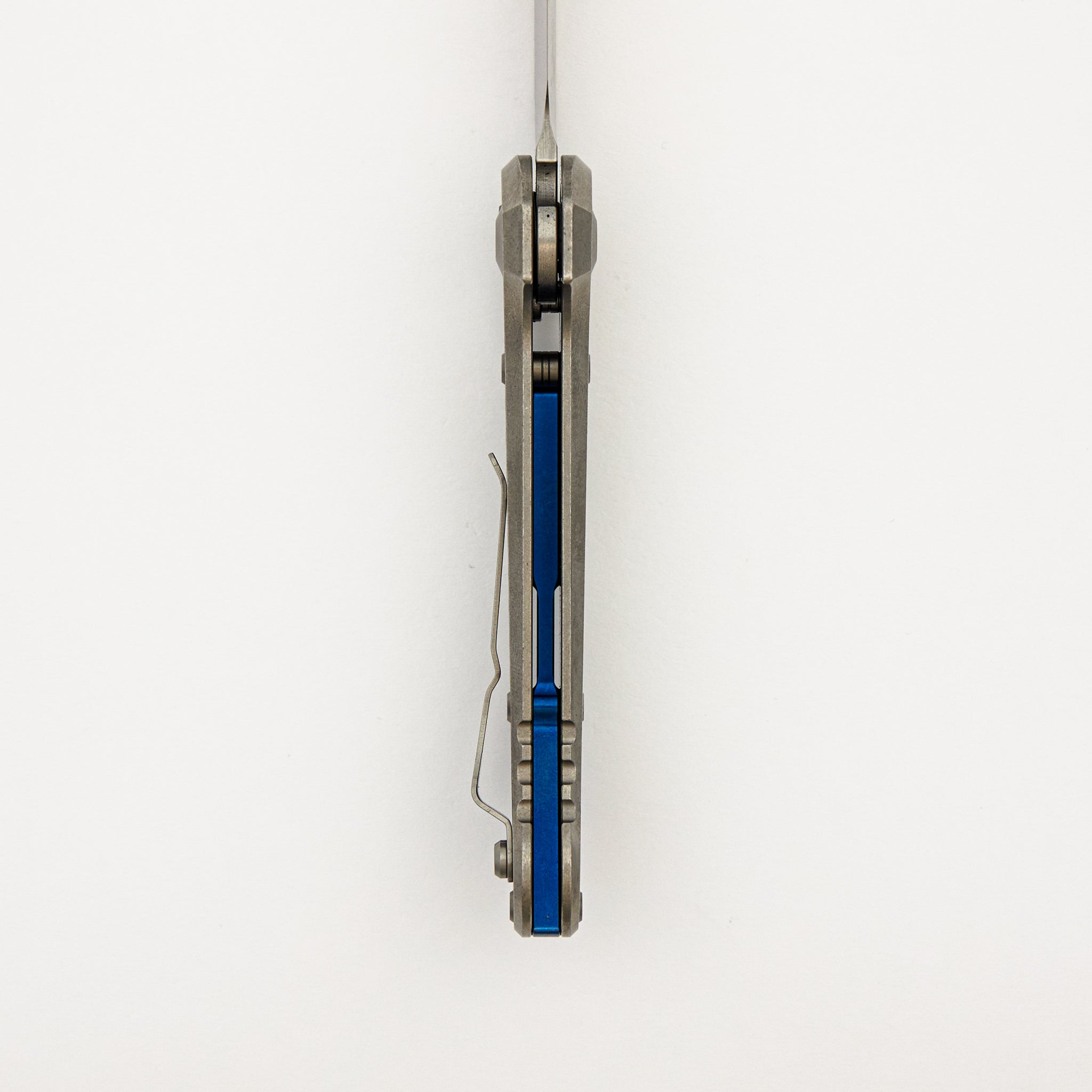 "Marfione Select" L.U.D.T. Clip Point Stonewash Finish Frag Pattern Titanium W/ Blue Accent 1135-10FRMS2