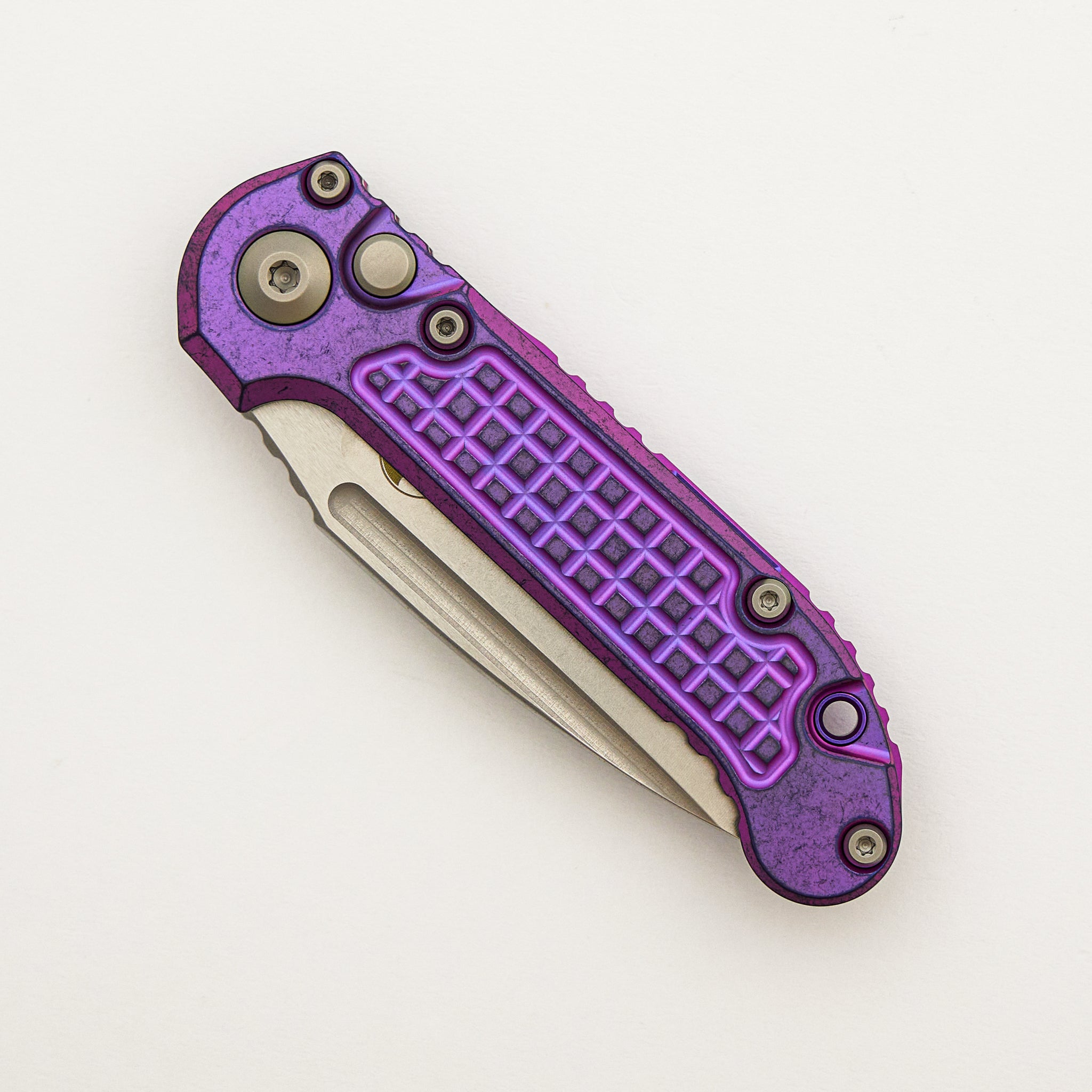 "Marfione Select" L.U.D.T. Clip Point Stonewash Finish Purple Haze Anodized Frag Pattern Titanium W/ Purple Accent 1135-10FRMS5