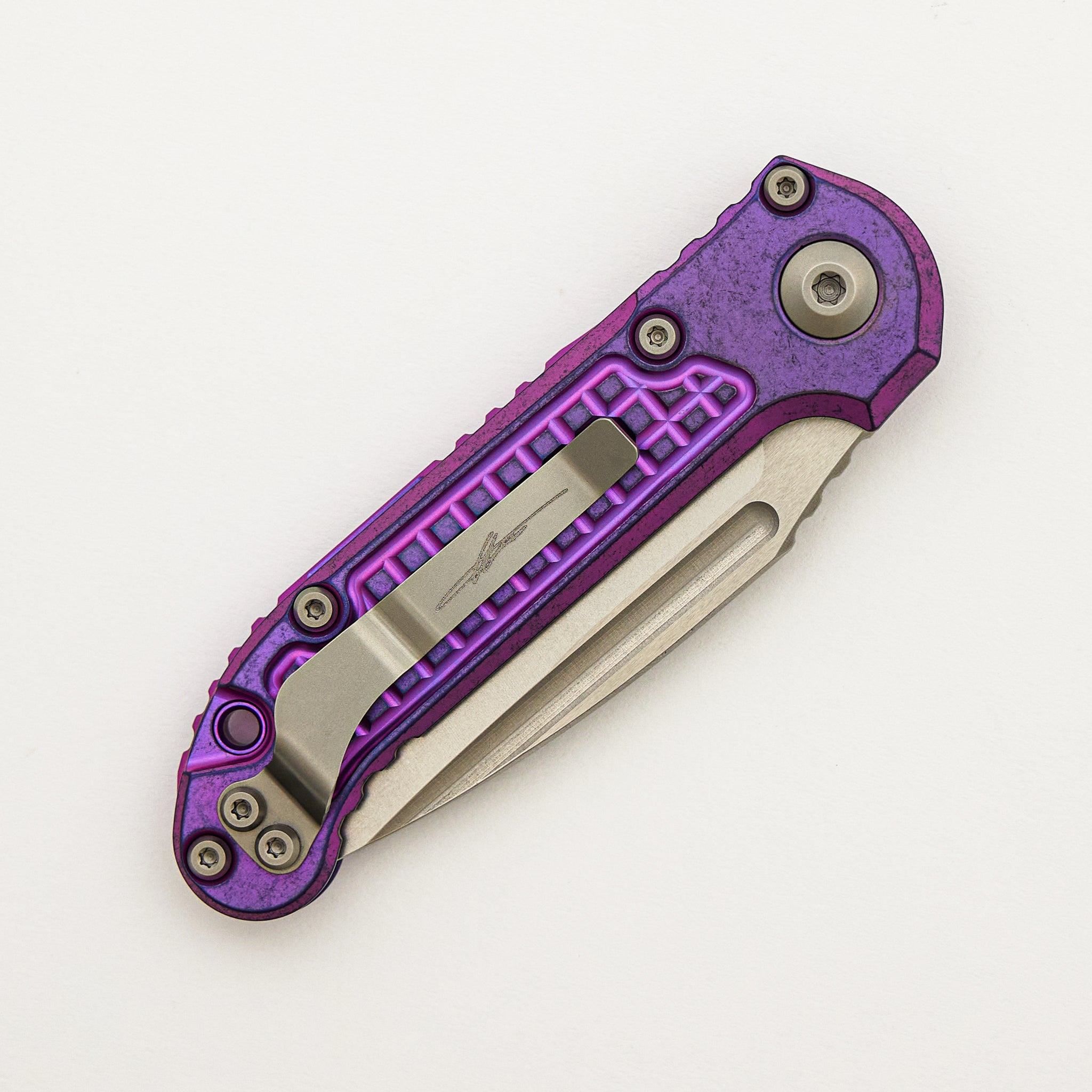 "Marfione Select" L.U.D.T. Clip Point Stonewash Finish Purple Haze Anodized Frag Pattern Titanium W/ Purple Accent 1135-10FRMS5