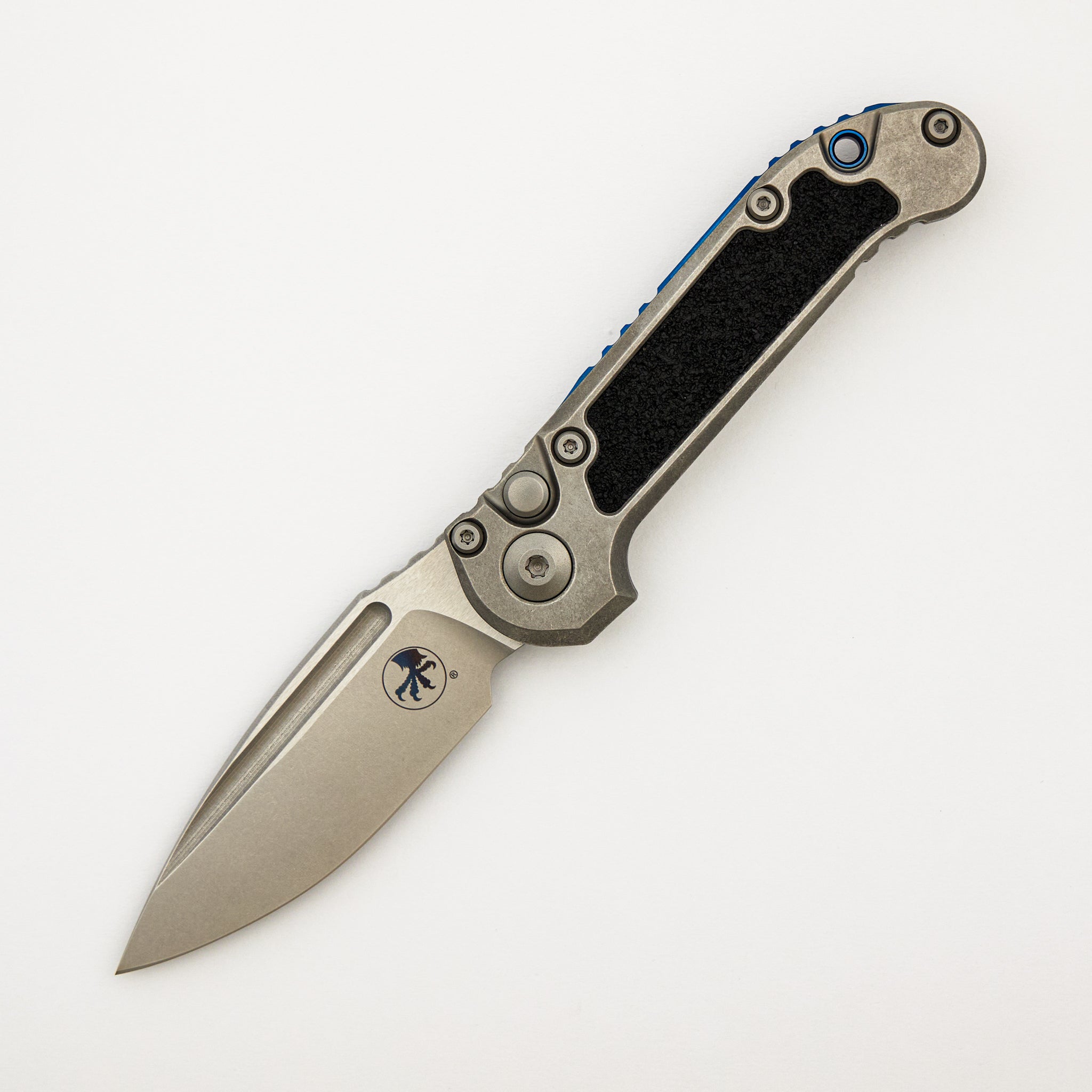 "Marfione Select" L.U.D.T. Clip Point Stonewash Finish Titanium W/ Textured Inlay and Blue Titanium Accent 1135-10MS4