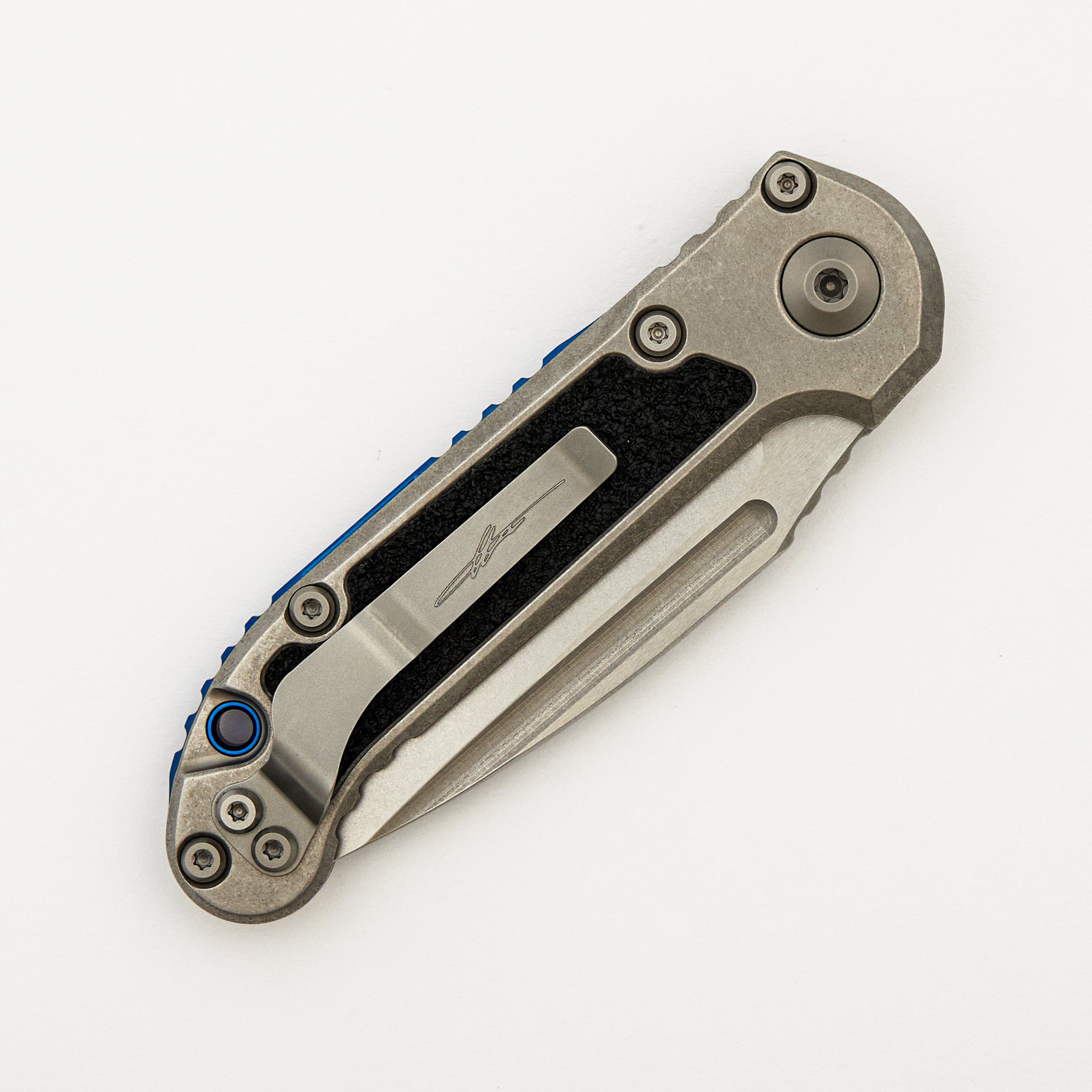 "Marfione Select" L.U.D.T. Clip Point Stonewash Finish Titanium W/ Textured Inlay and Blue Titanium Accent 1135-10MS4