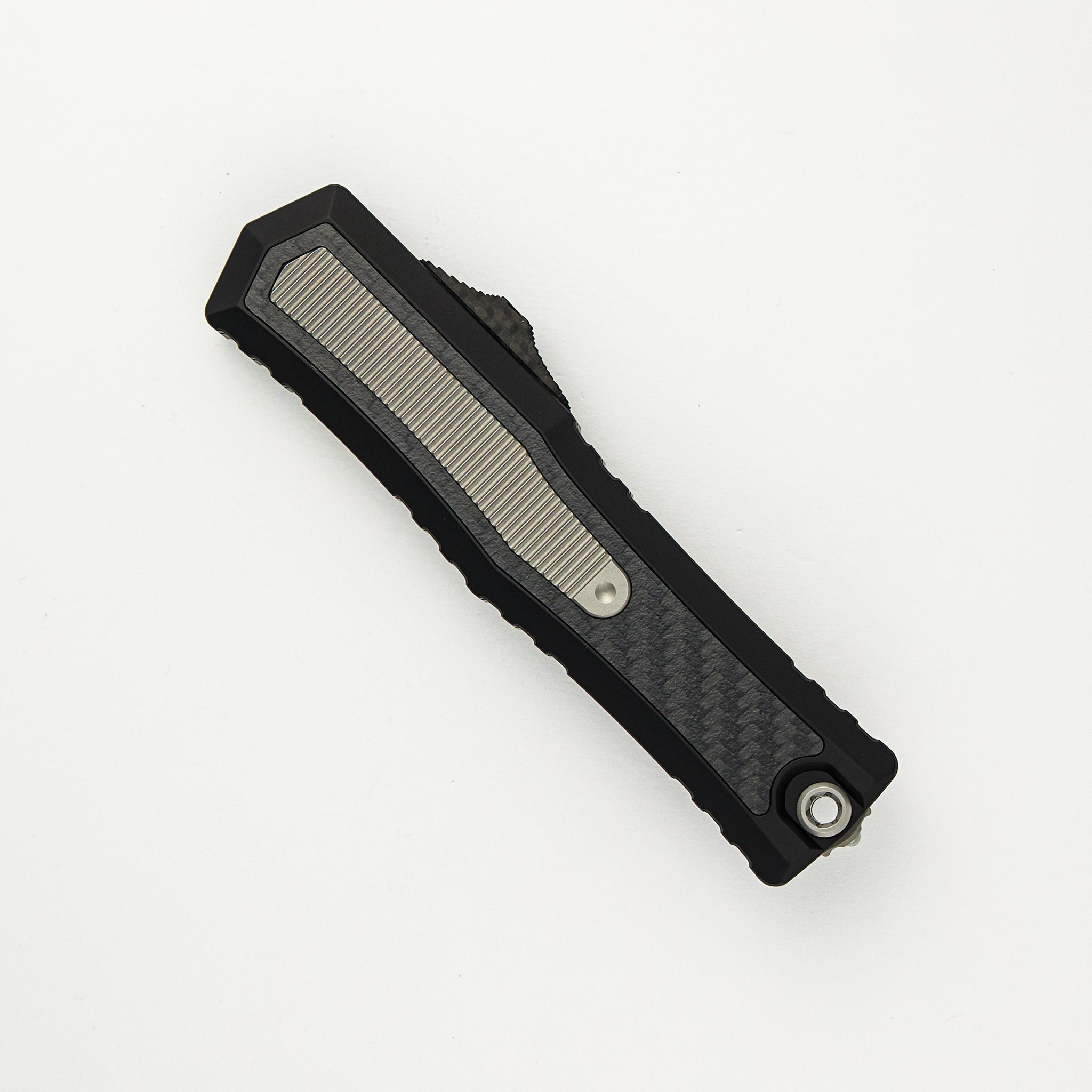 Marfione Custom Knives Atreus - D/E Mirror Polish M390MK Blade - Mil-Spec Aircraft Alloy W/ Carbon Fiber and Titanium Inlays