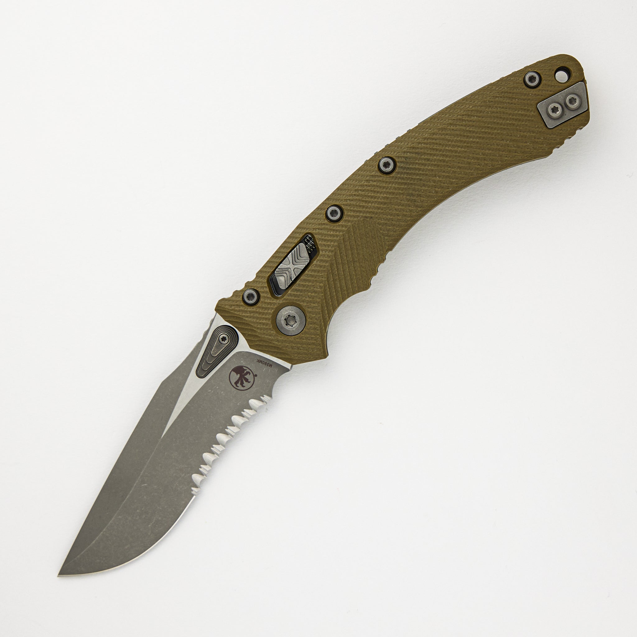 Microtech Amphibian - RAM-LOK Apocalyptic Drop Point Partial Serrated Fluted OD Green G10 137RL-11APFLGTOD