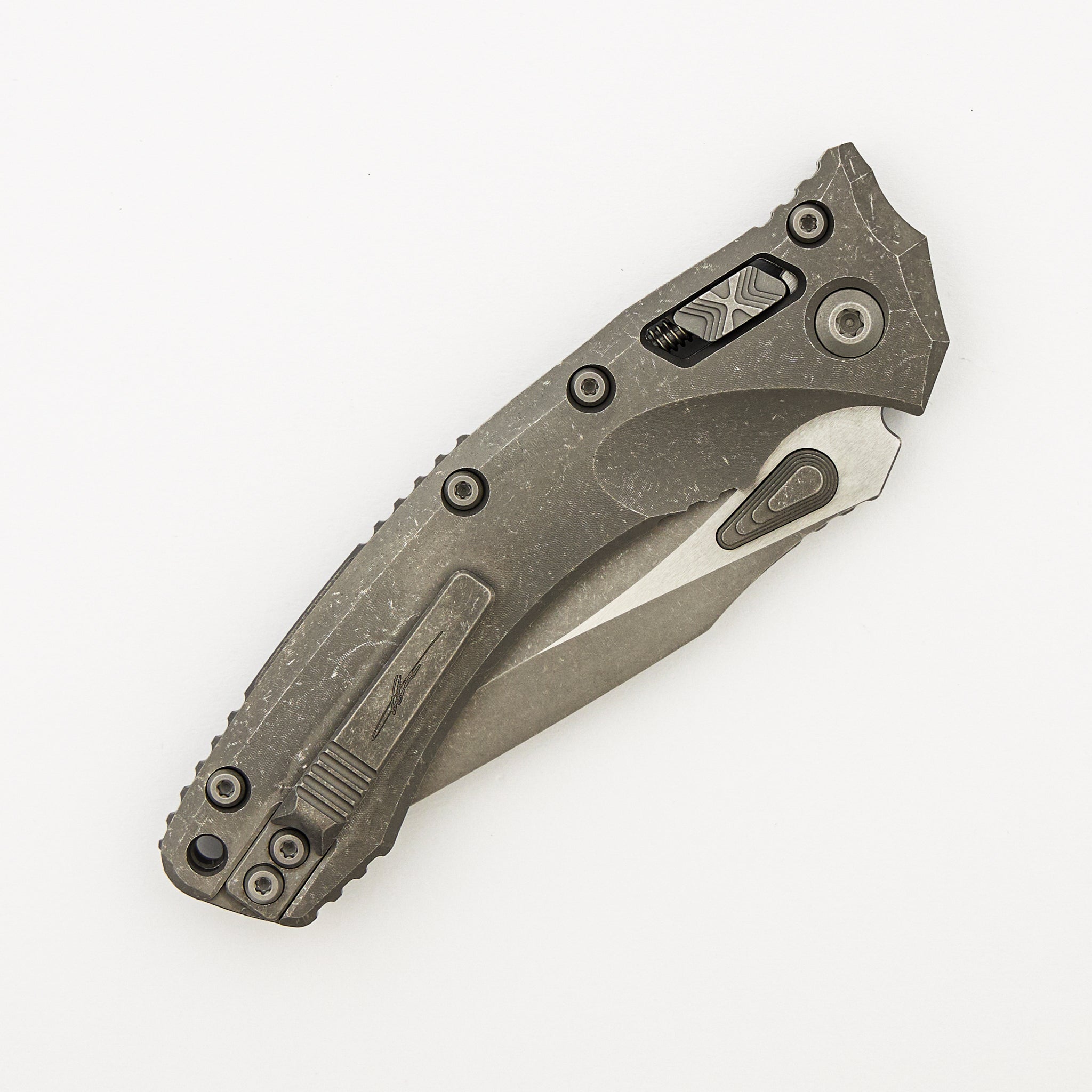 "Marfione Select" Amphibian - RAM-LOK Partial Serrated Apocalyptic Finish Slab Side Titanium 137RL-11APMS1