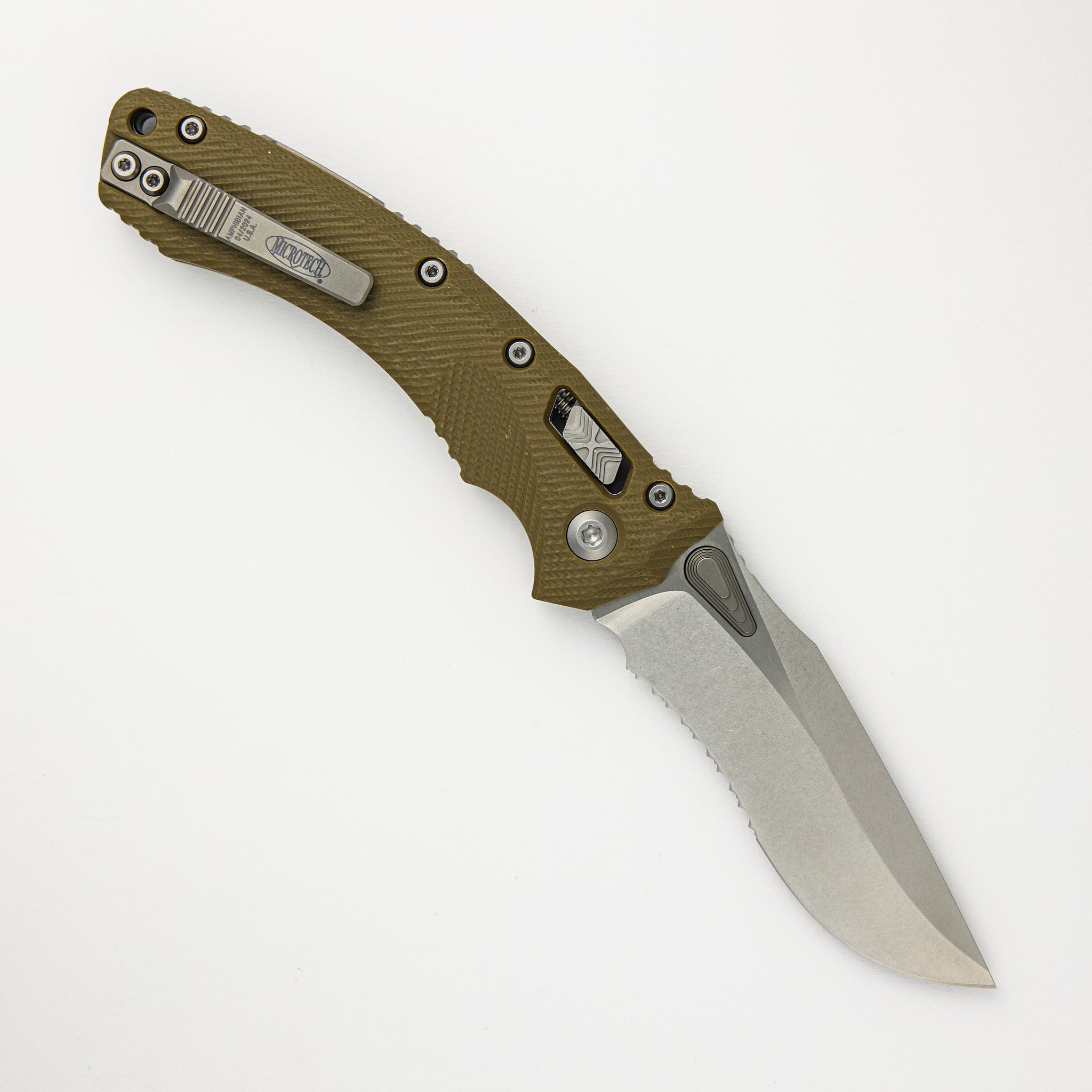 Amphibian - RAM-LOK S/E Stonewash Partial Serrated Fluted Olive Drab G10 137RL-11FLGTOD