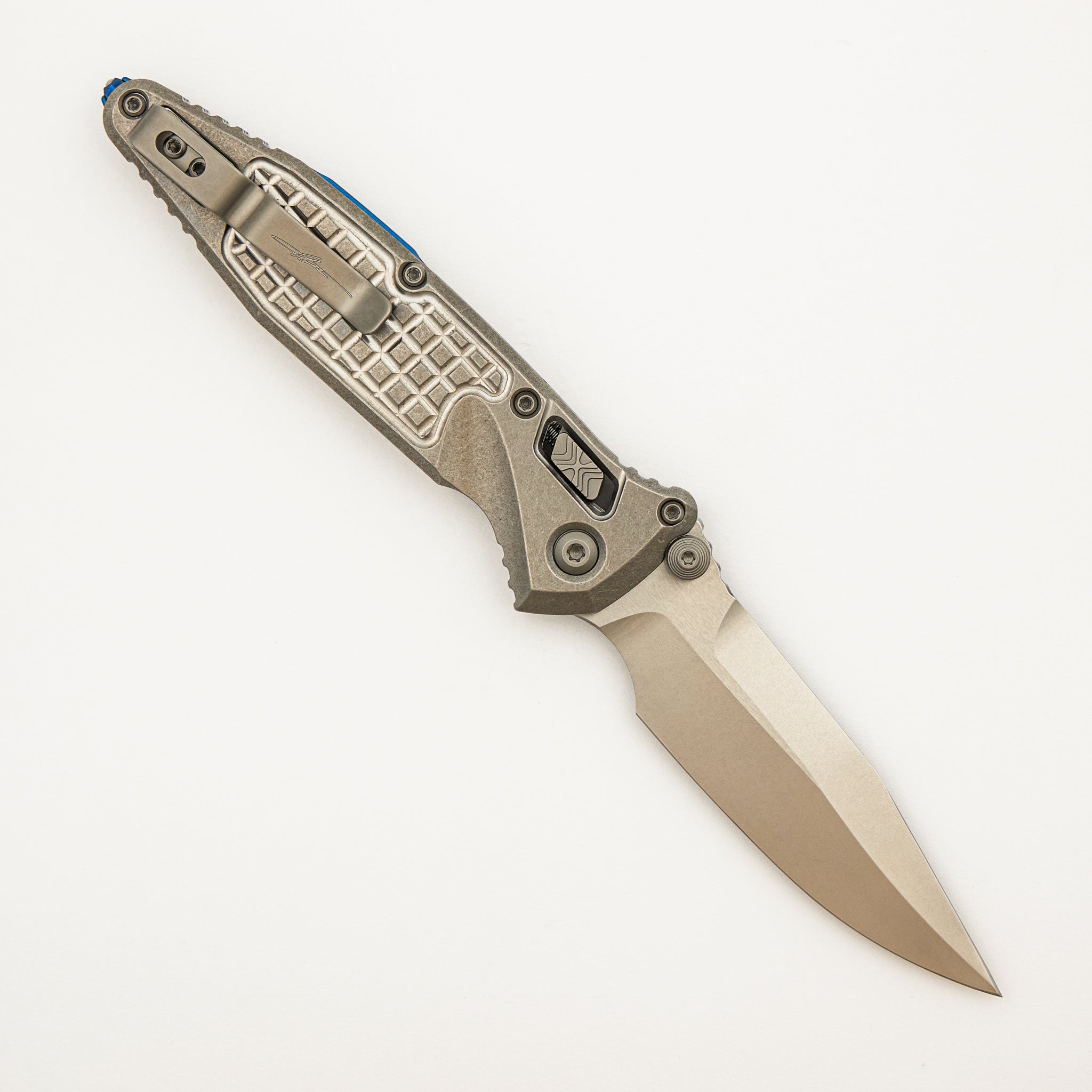 "Marfione Select" Socom RAM-LOK Spear Point Stonewash Finish Frag Pattern Titanium w/ Blue Titanium Accents 160RL-10FRMS3