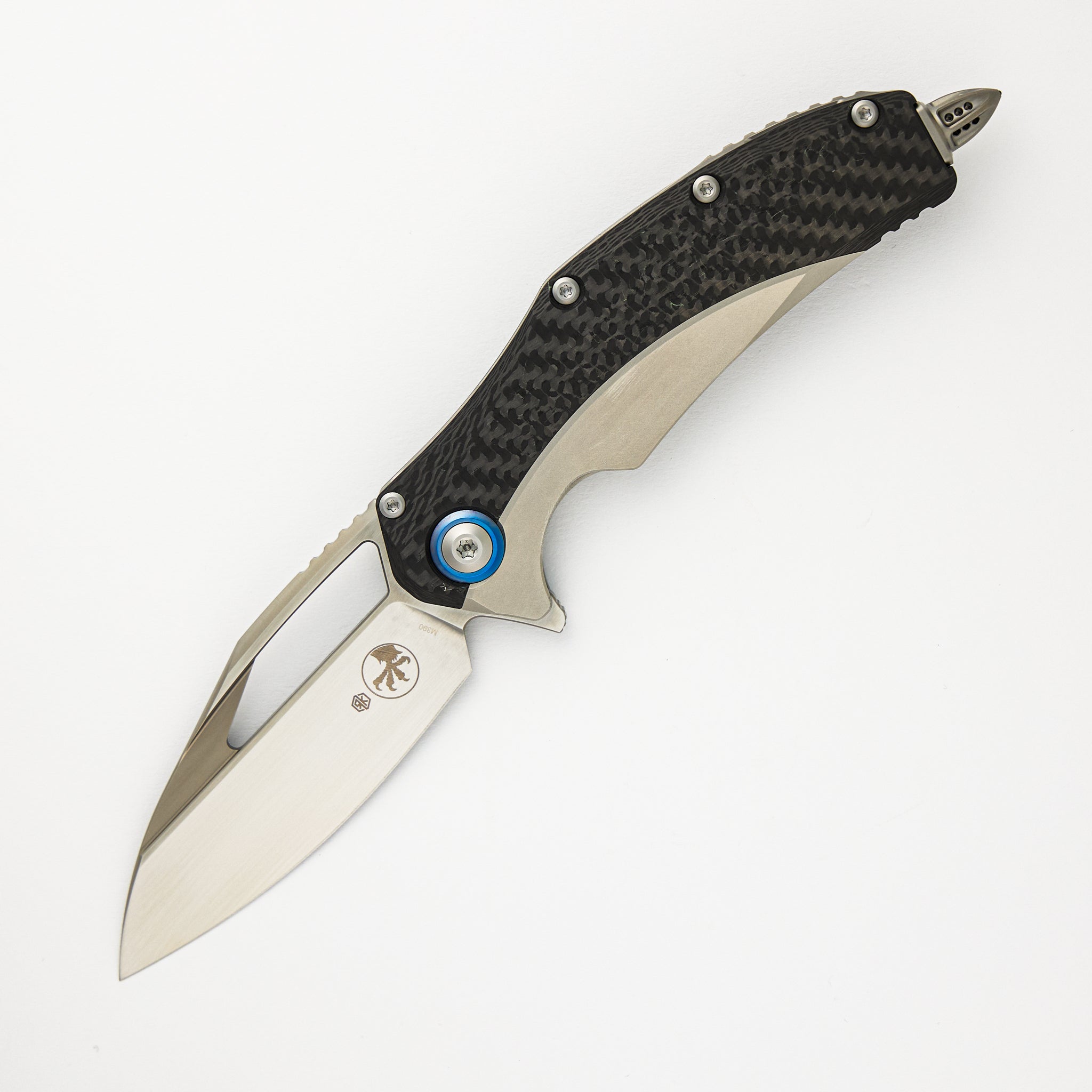 Microtech Matrix Titanium Handle Hand Rubbed Satin Standard Blue Titanium Pivot Collar Carbon Fiber Scales 165C-4CFTI